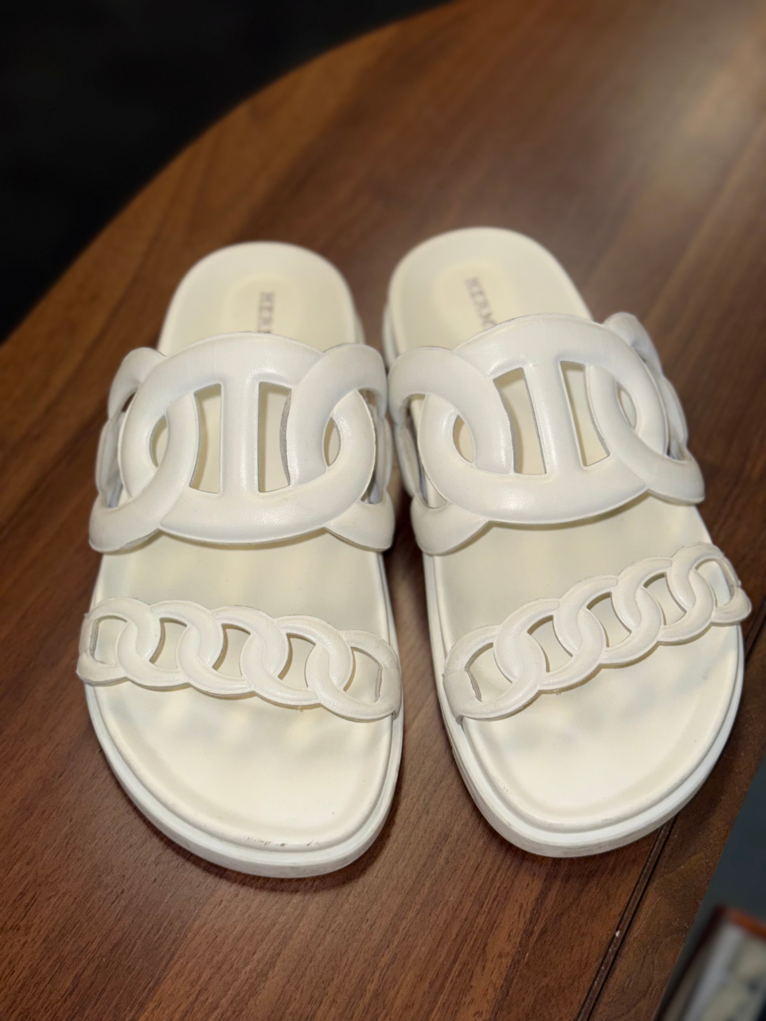 HERMES EXTRA SANDAL WHITE LEATHER SIZE 36 – CIRCLE OF LUXES