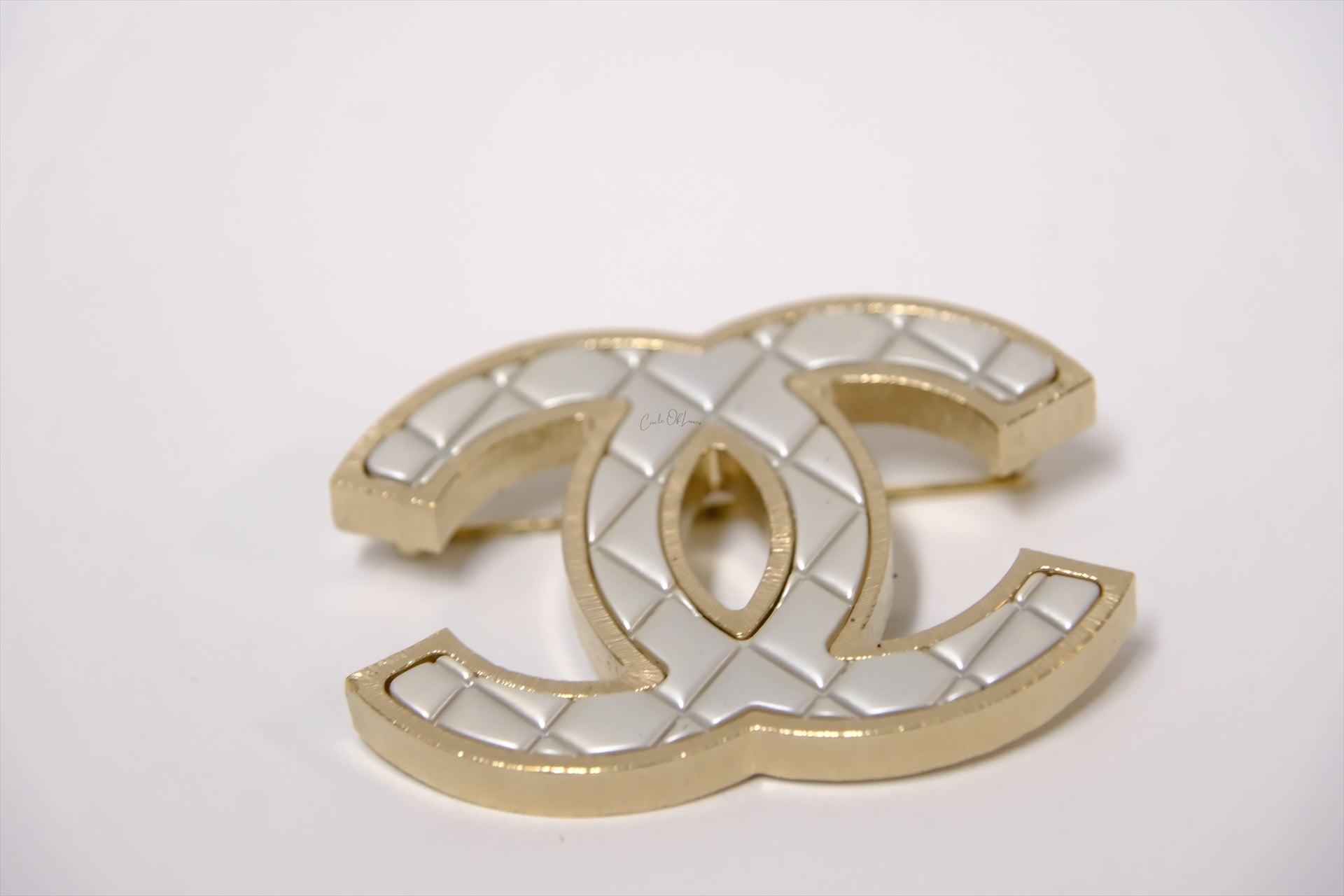 CHANEL SILVER & GOLD QUILTED CC BROOCH