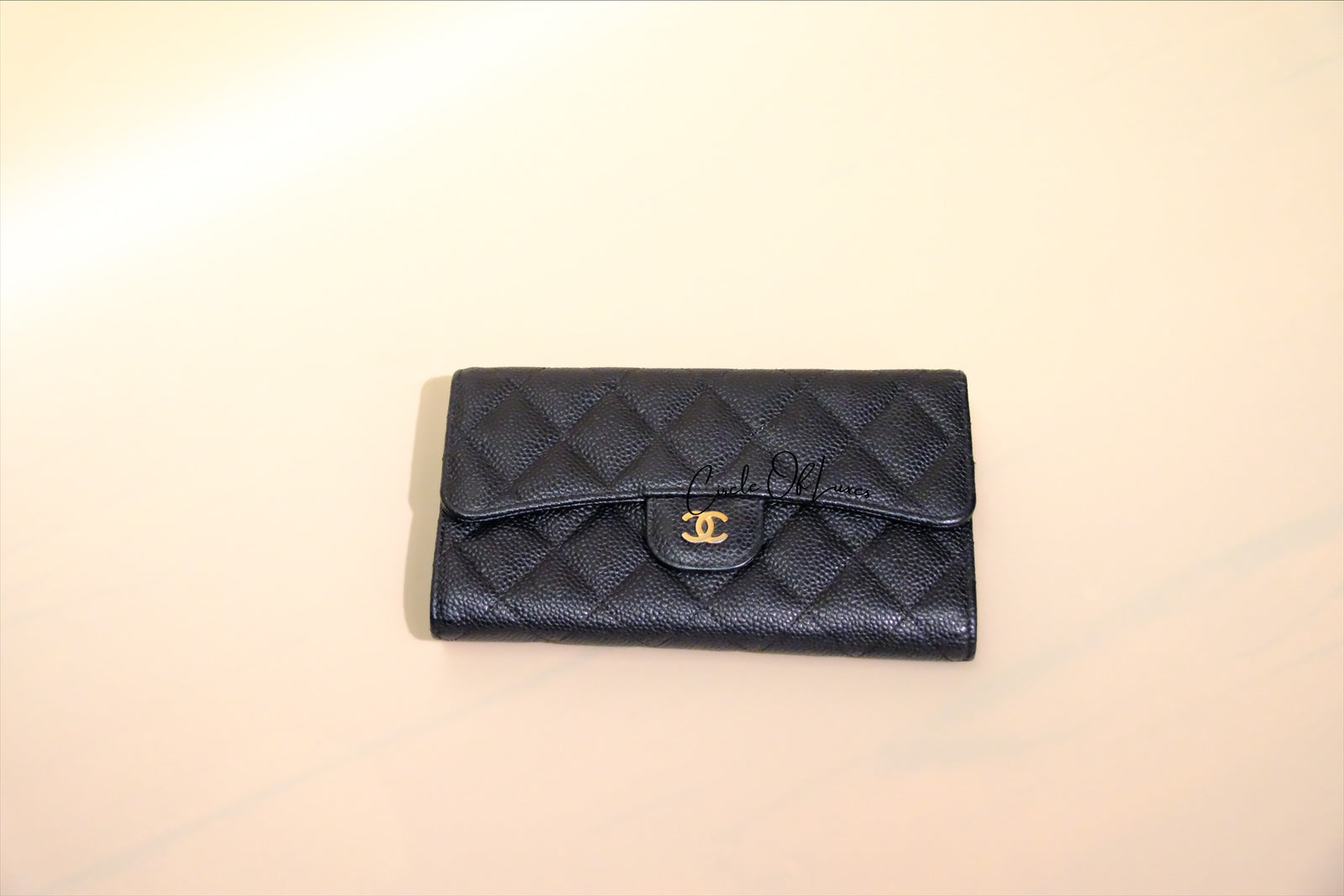 CHANEL TRIFOLD LONG WALLET BLACK CAVIAR GHW