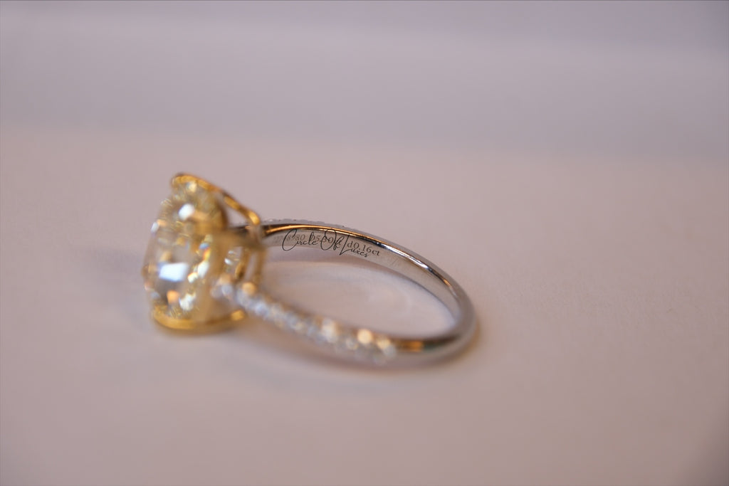 FANCY YELLOW DIAMOND RING WITH PAVE DAMINDS PLATIUM BAND -CONTACT US