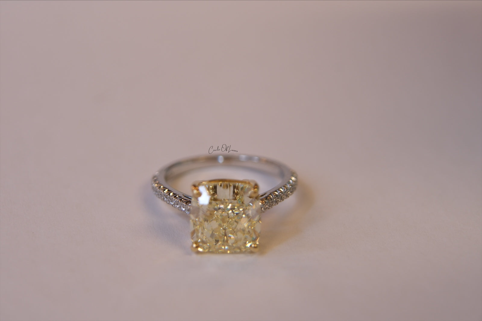 FANCY YELLOW DIAMOND RING WITH PAVE DAMINDS PLATIUM BAND -CONTACT US
