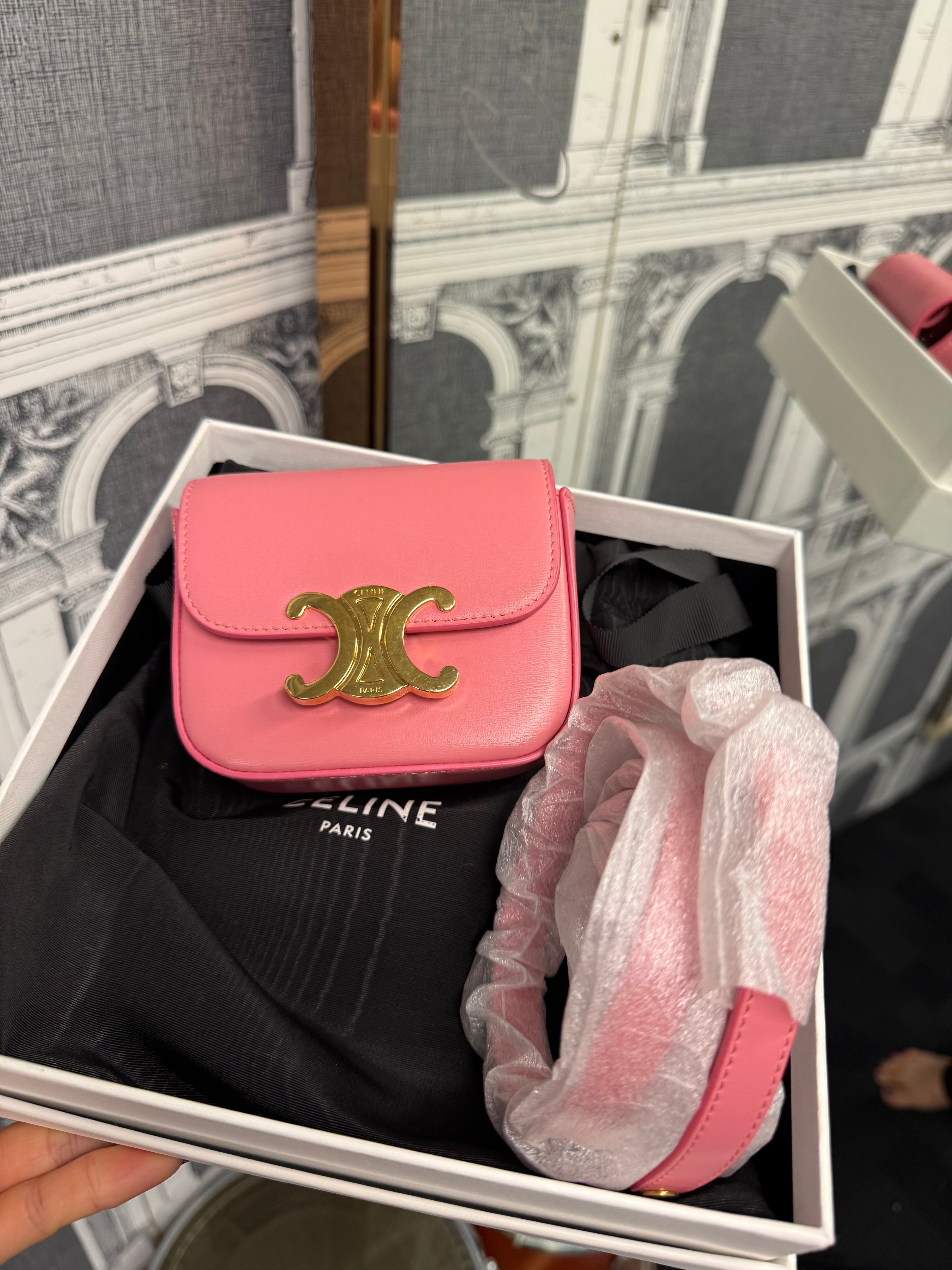 CELINE MINI CLAUDE IN SHINY CALFSKIN PINK GHW
