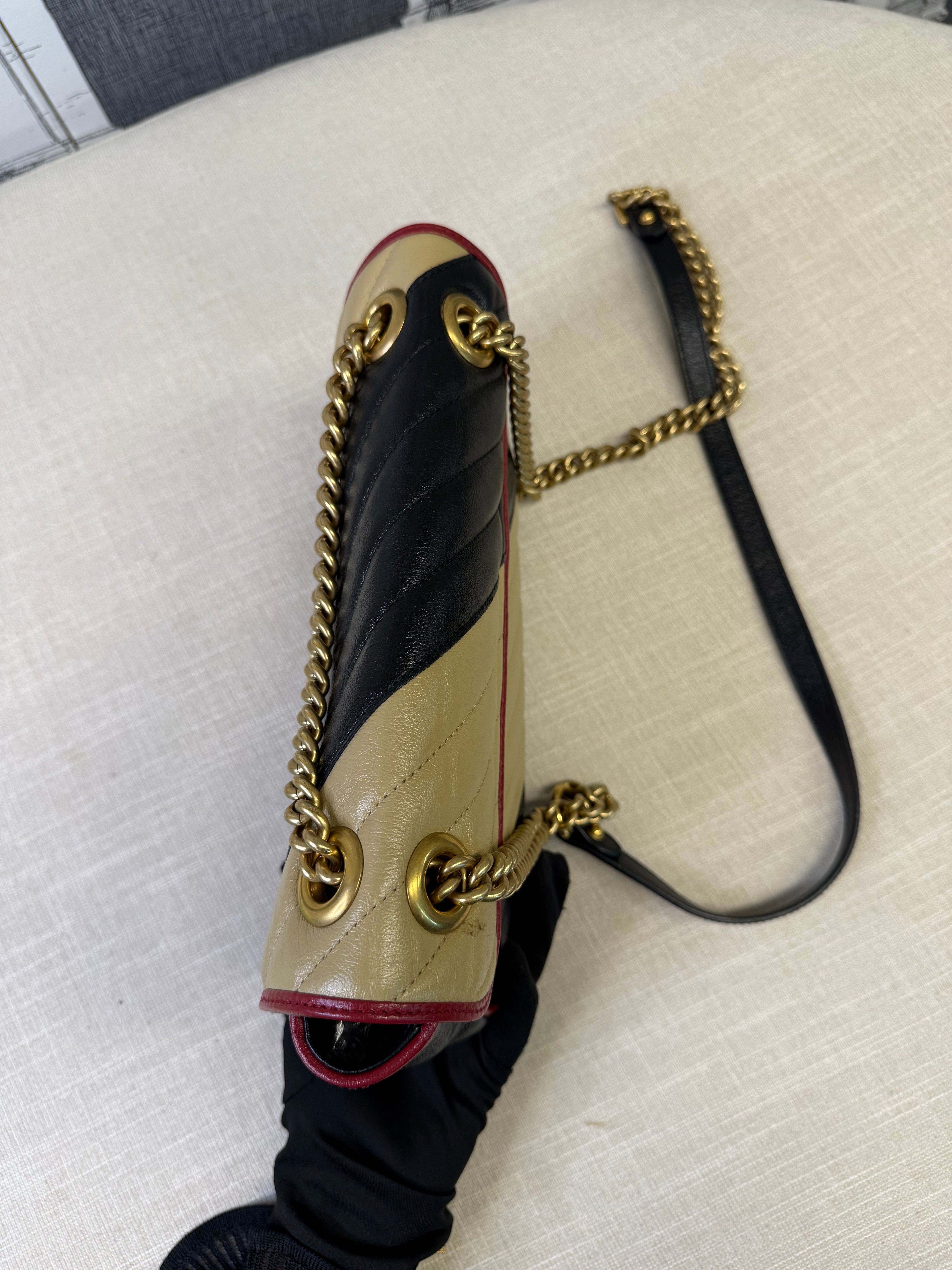 GUCCI SMALL MARMONT COLOUR BLOCK LEATHER   GHW