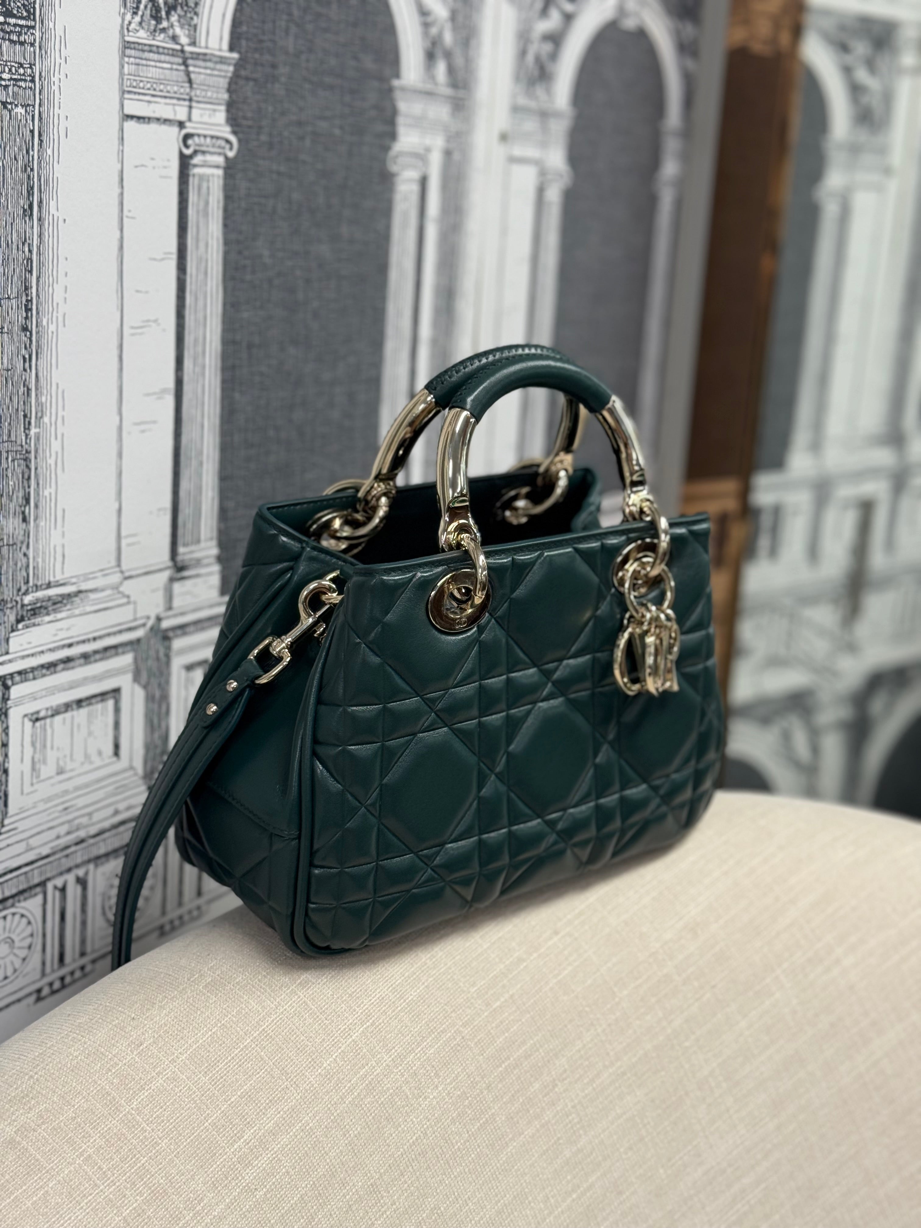 DIOR LADY 95.22 BAG CANNAGE  SMALL DARK GREEN
