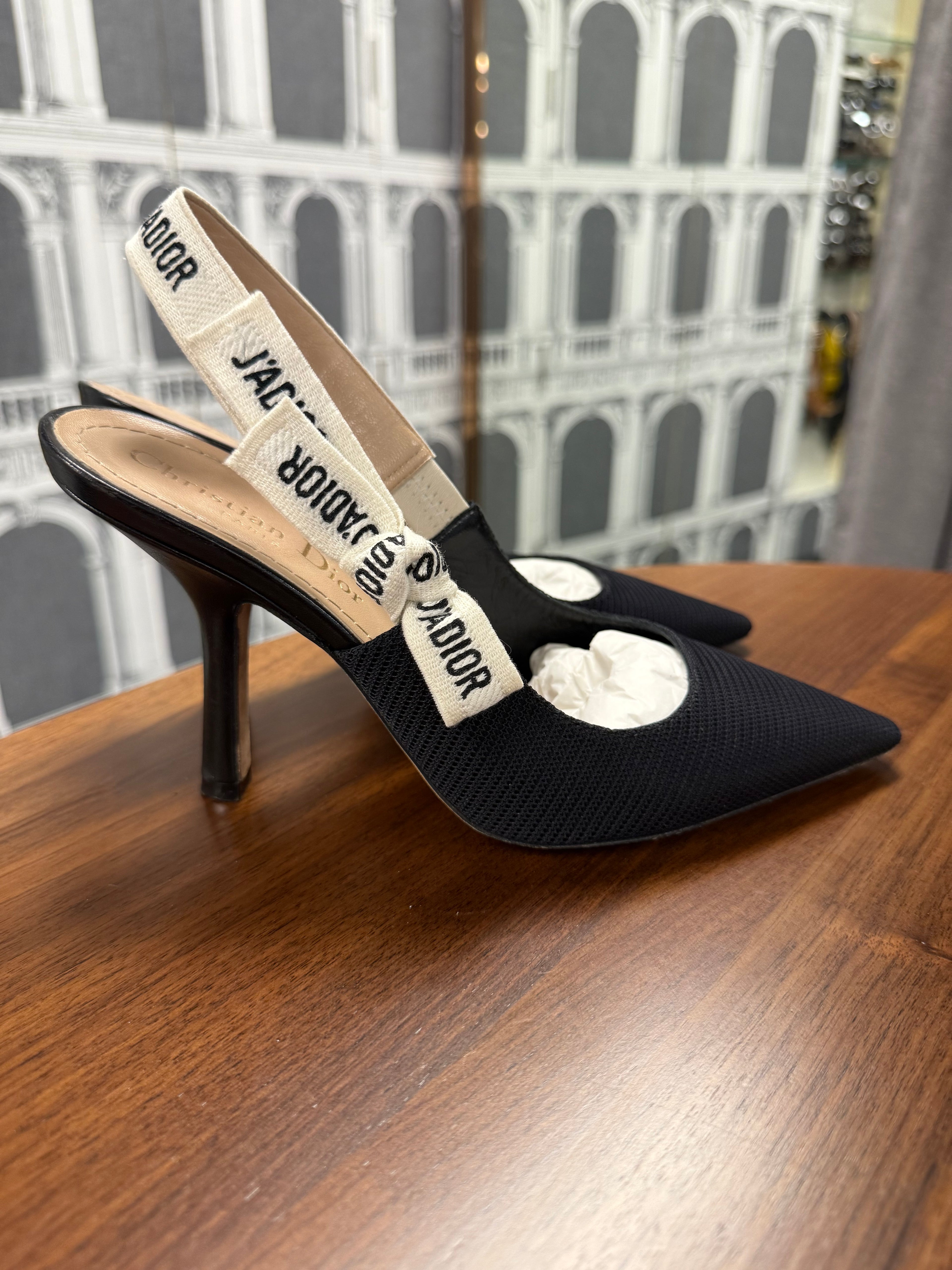 J’ADIOR SLINGBACK PUMP BLACK TECHNICAL FABRIC SIZE 36.5 (6cm)