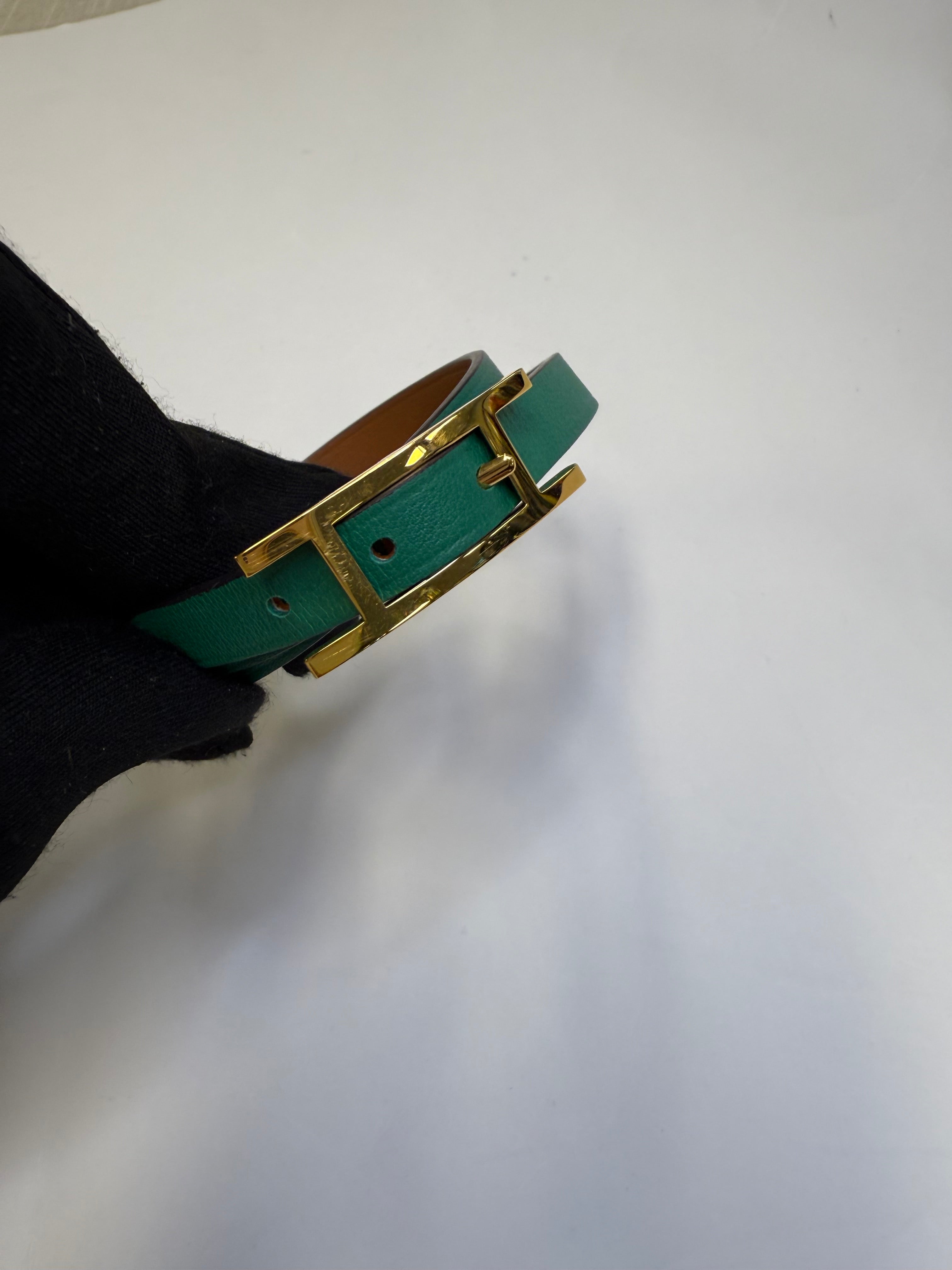 HERMES DOUBLE BRACLET GREEN GHW