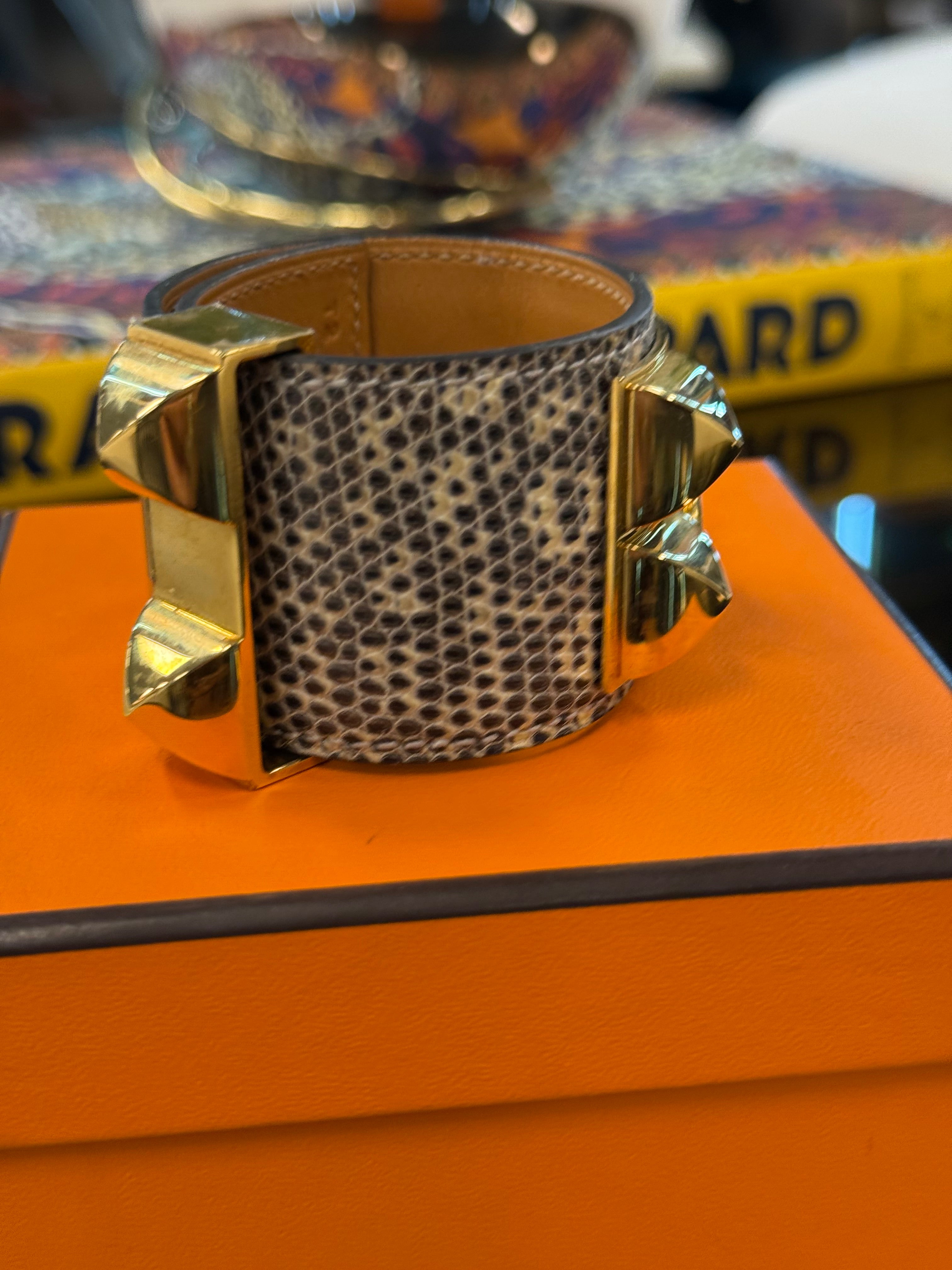 HERMES CDC LIZARD BRACLET GHW STAMP Y SIZE T3