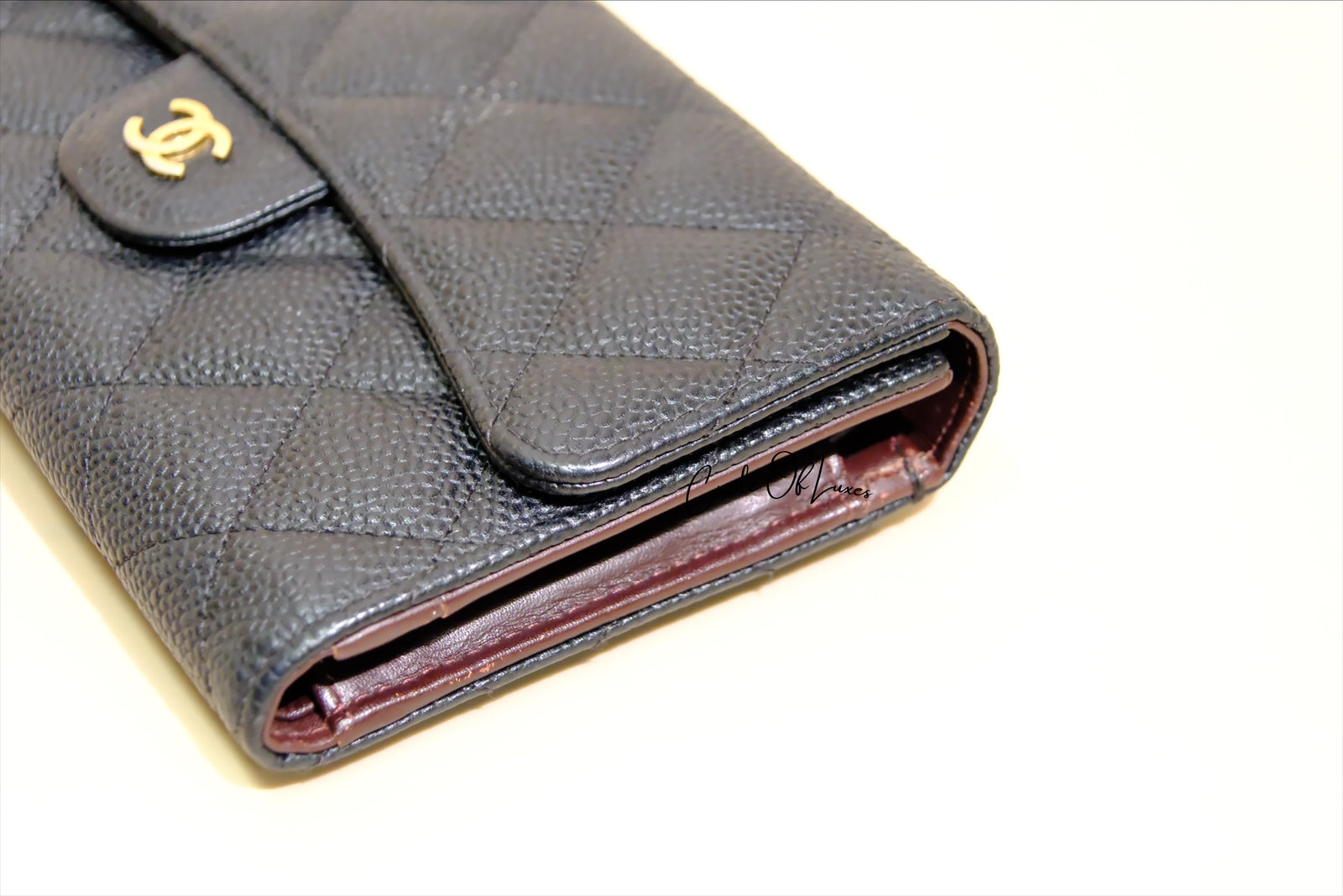 CHANEL TRIFOLD LONG WALLET BLACK CAVIAR GHW