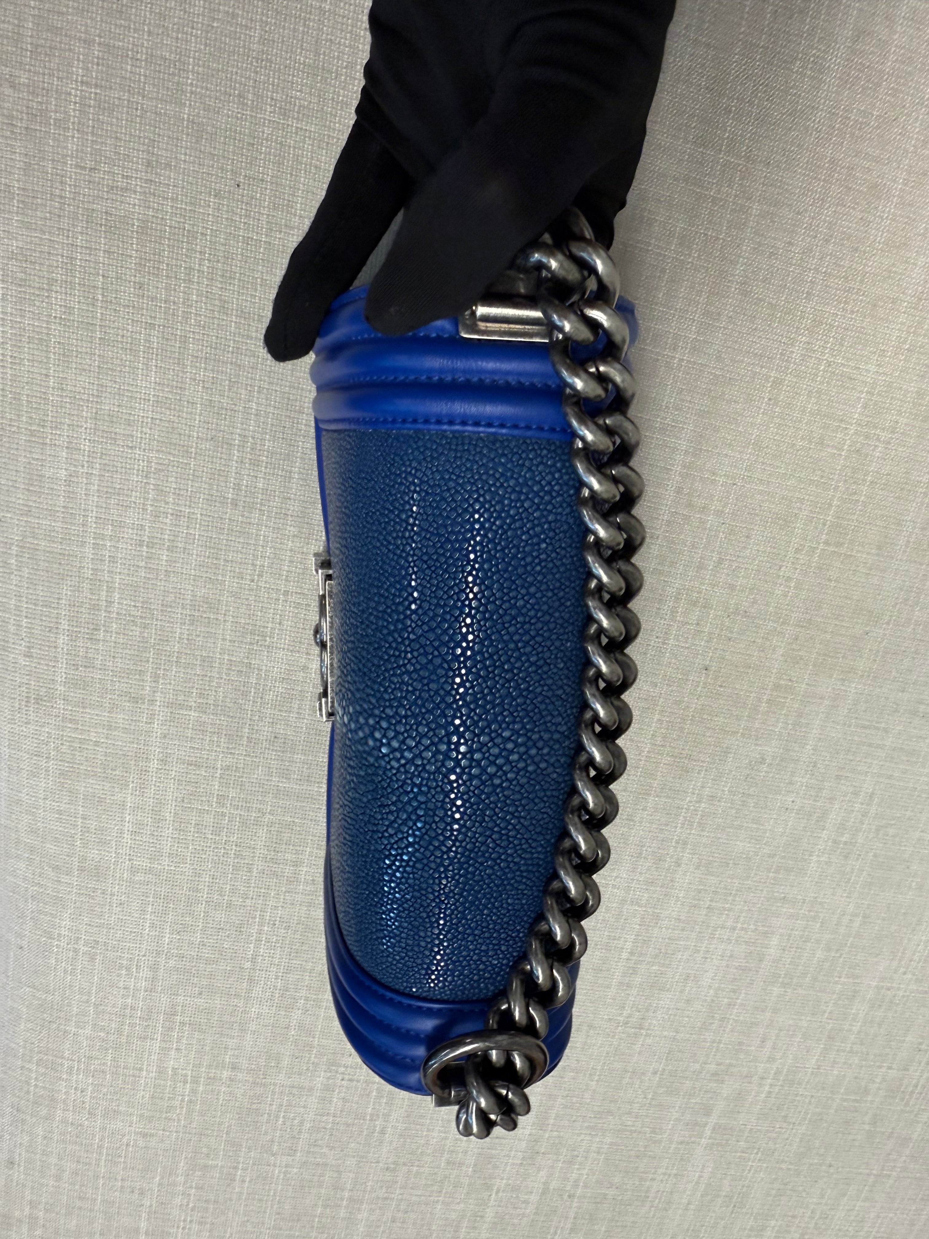 CHANEL SMALL BOY STINGRAY BLUE RHW