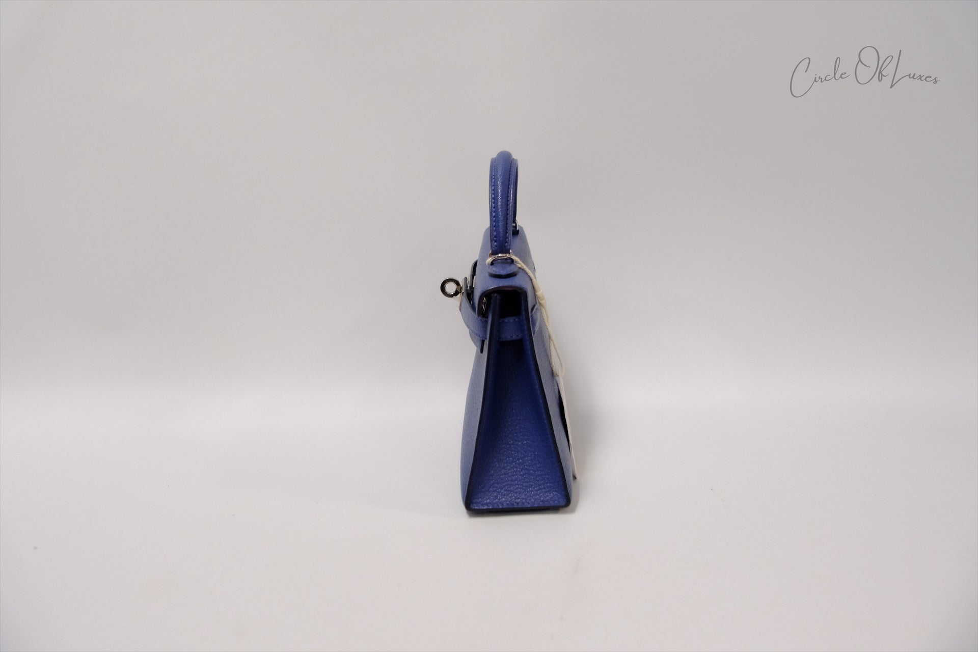 HERMES MINI KELLY CHÈVRE  BLEU BRIGHTON /MAGNOLIA PHW