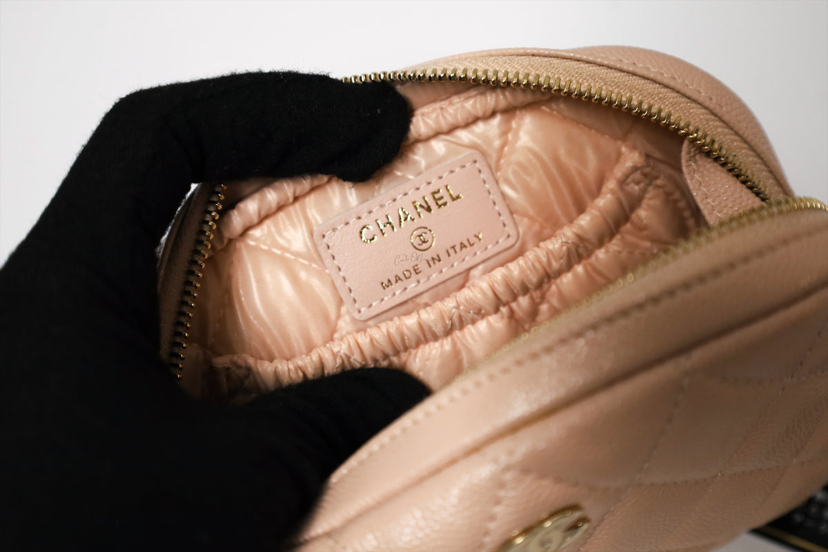CHANEL LIGHT PINK POUCH CAVIAR GHW CURVY
