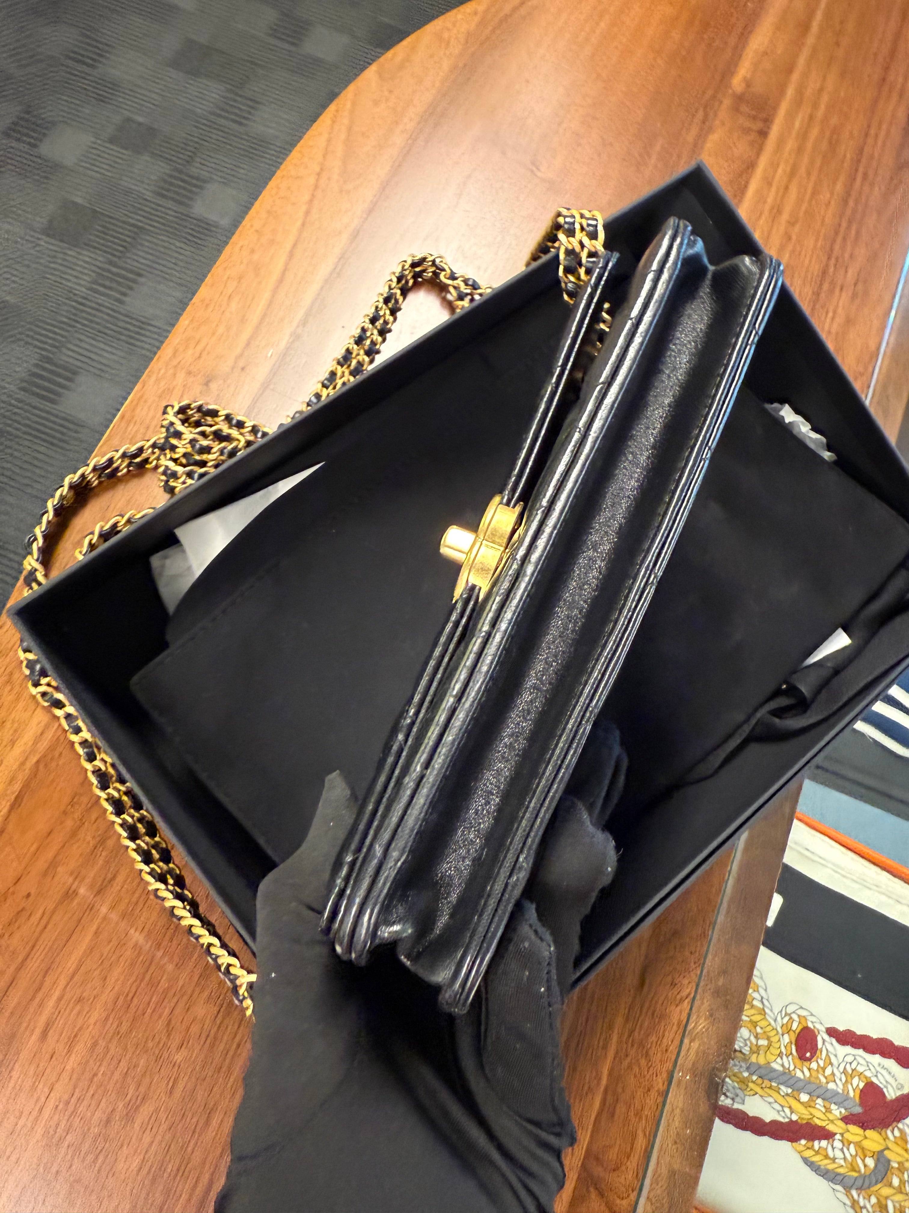 CHANEL BLACK WALLET ON CHAIN SEASONAL GHW