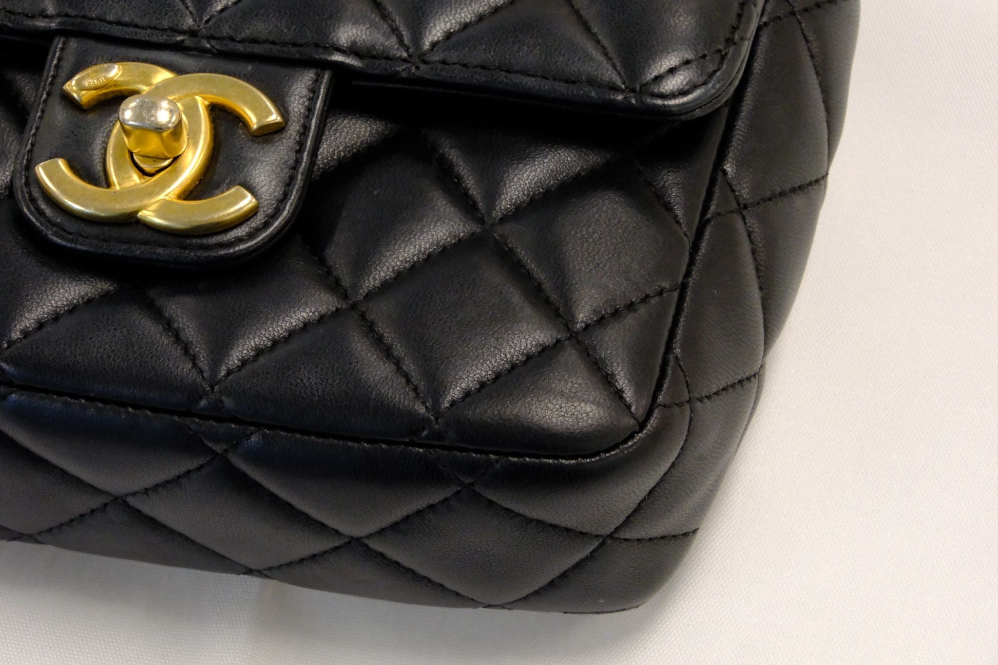 CHANEL 23C BLACK MINI SQUARE LAMSKIN CHARM COIN