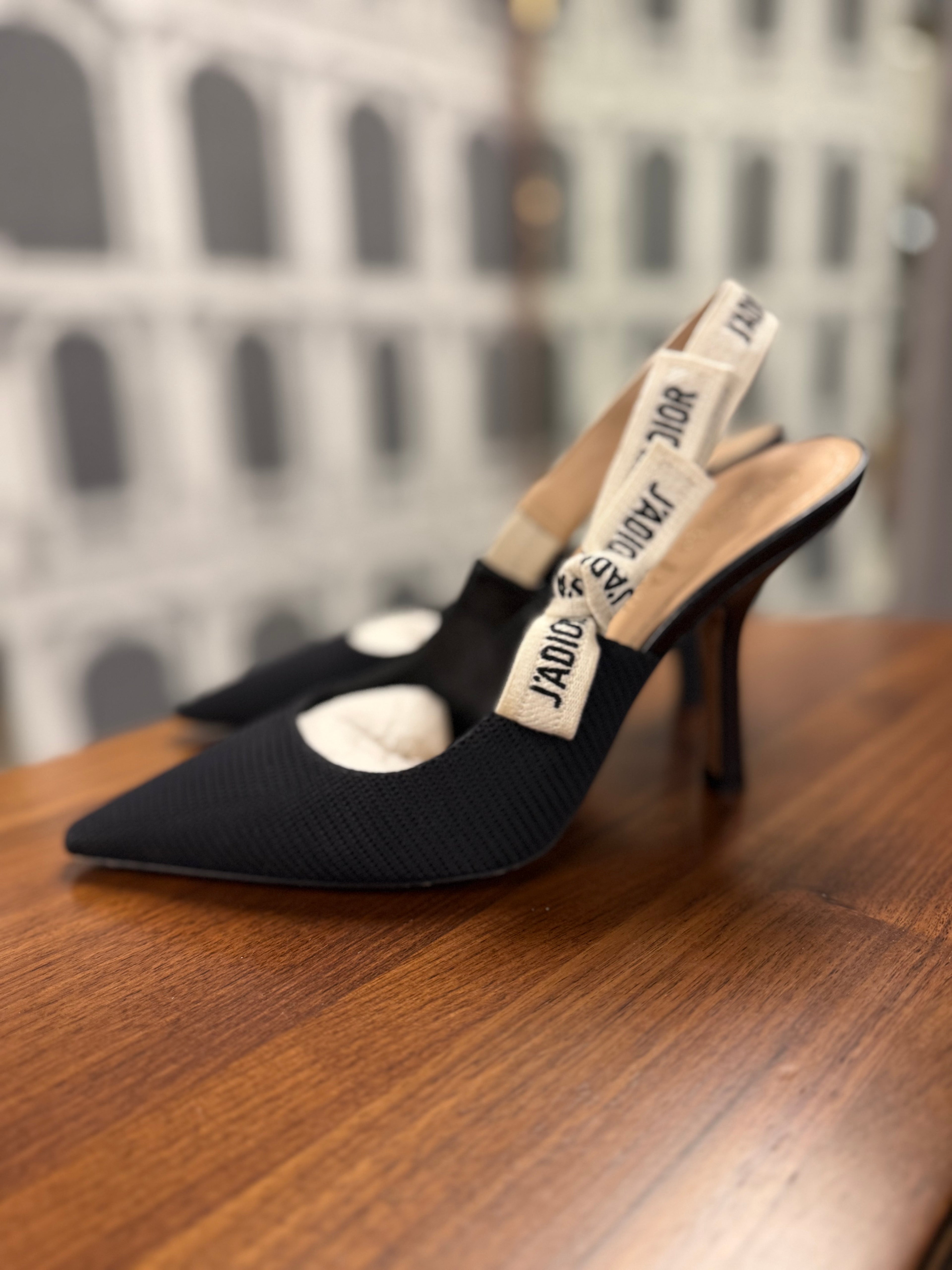 J’ADIOR SLINGBACK PUMP BLACK TECHNICAL FABRIC SIZE 36.5 (6cm)