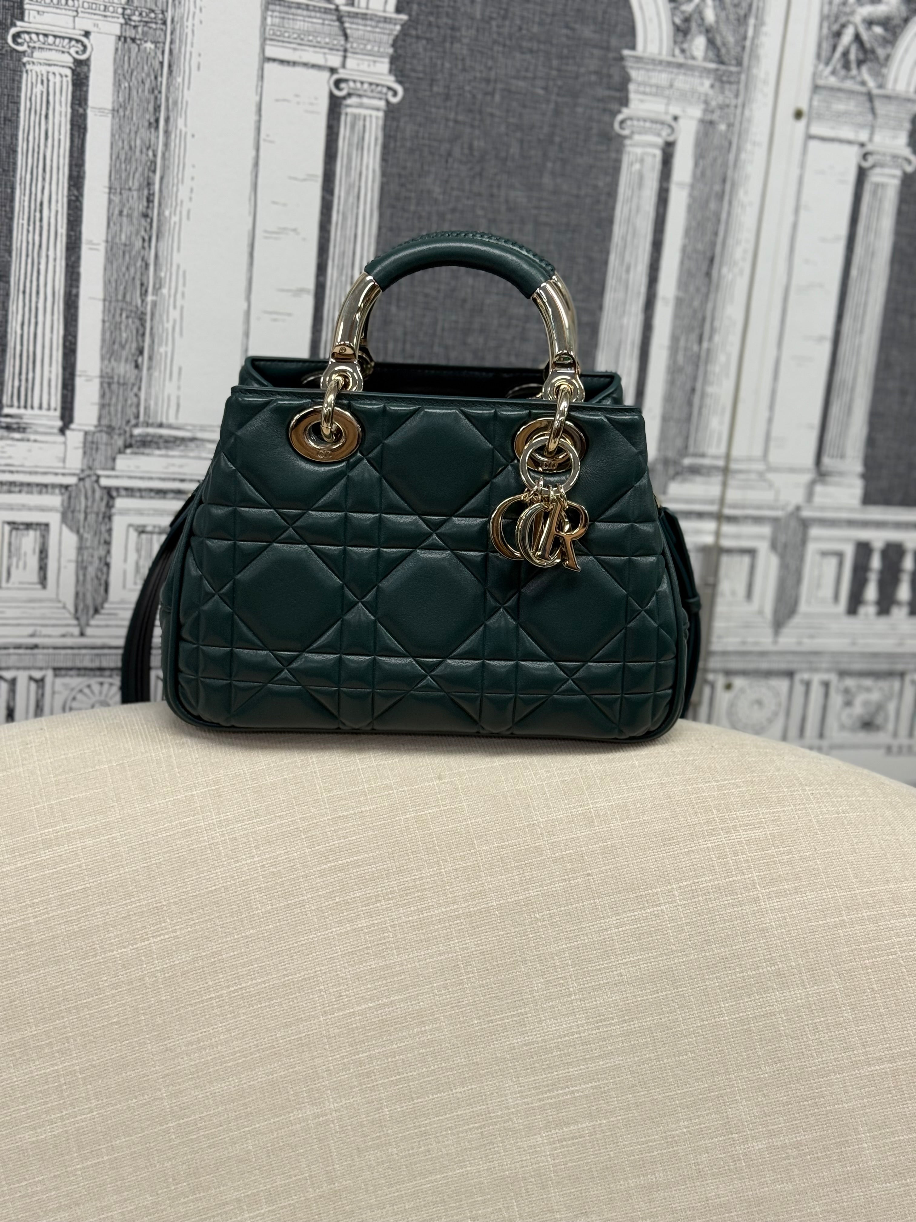 DIOR LADY 95.22 BAG CANNAGE  SMALL DARK GREEN