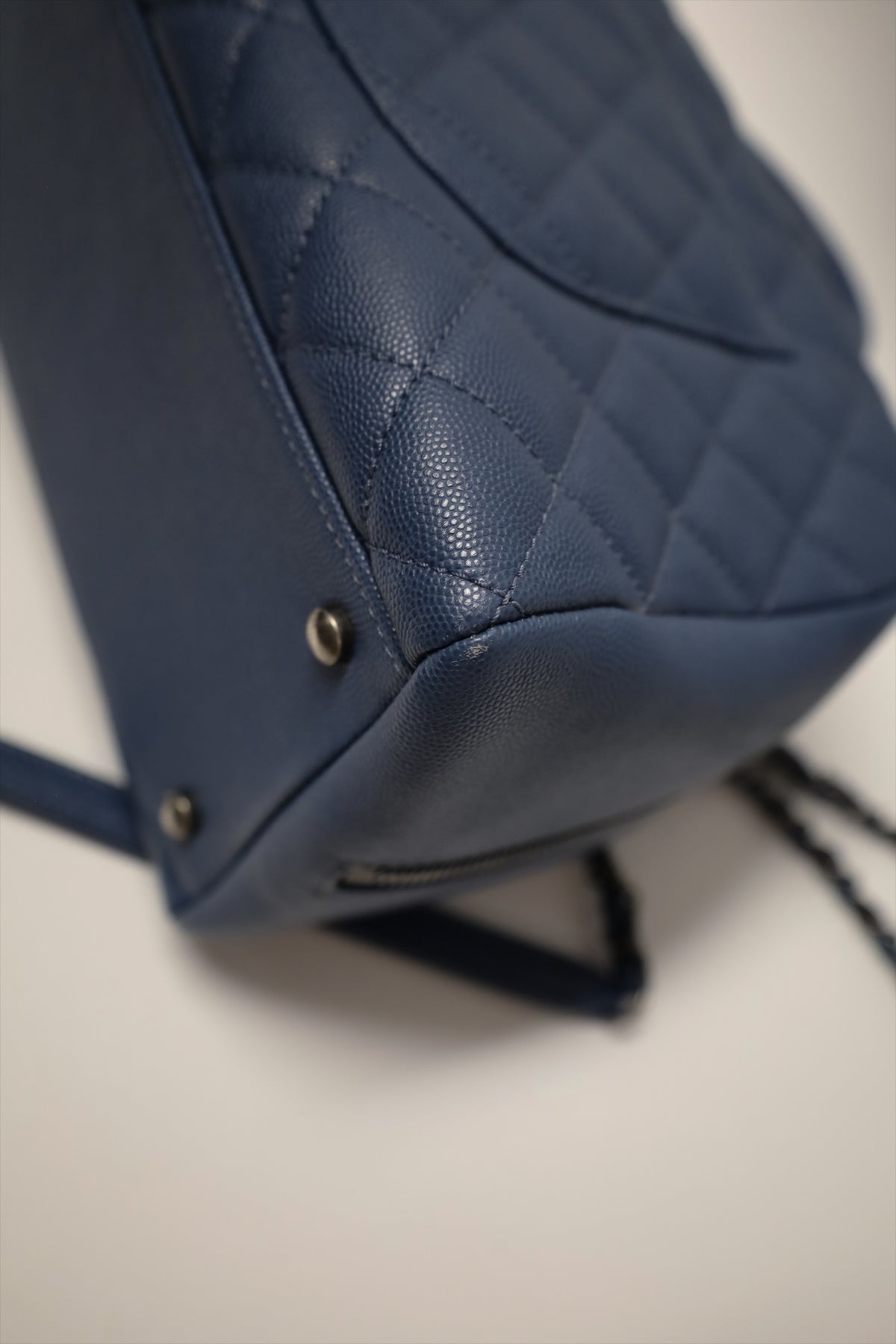 Chanel Quilted Bowling Bag Blue Caviar Leather Rhw