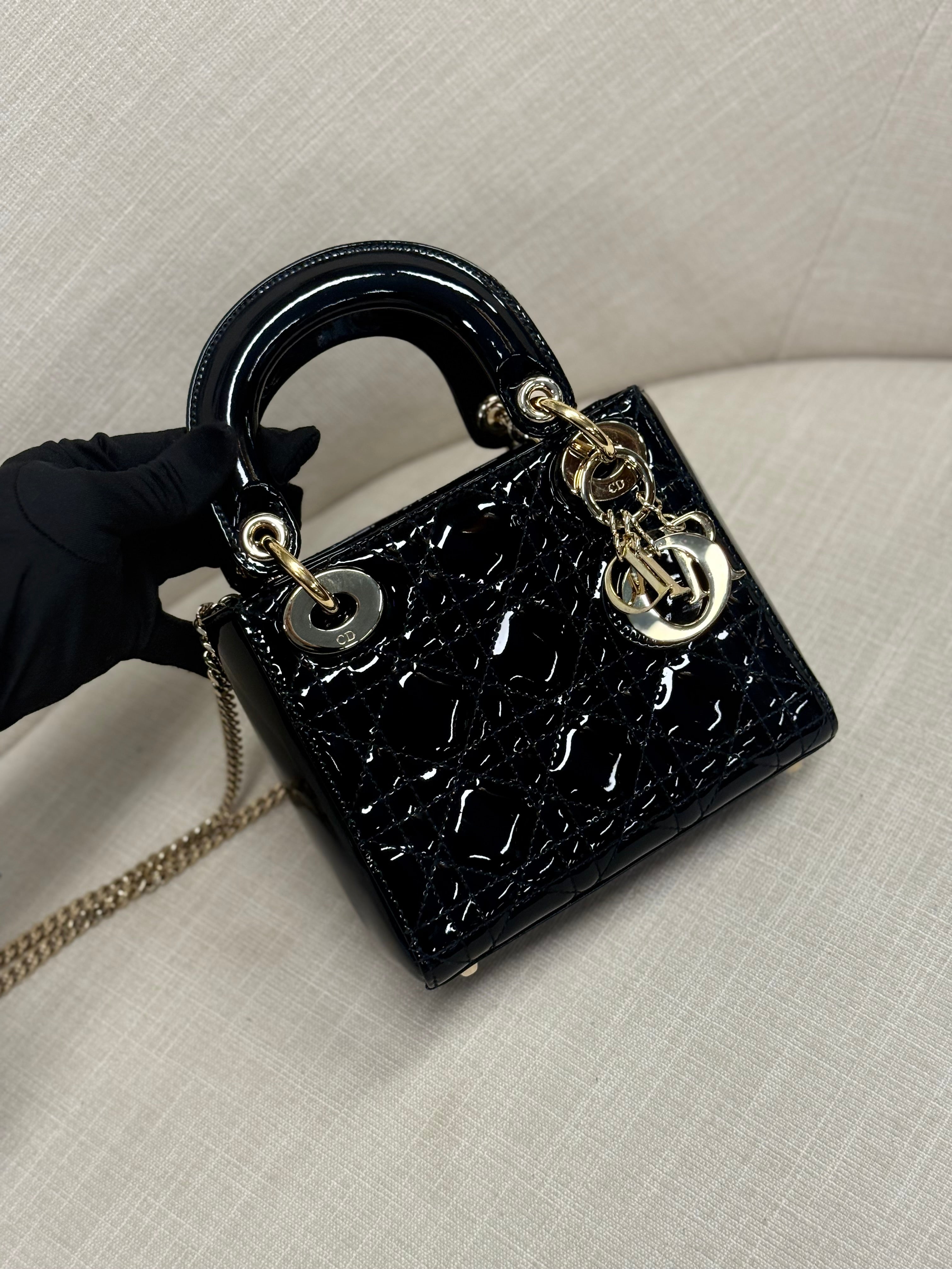 LADY DIOR MINI BLACK PATTERN GHW