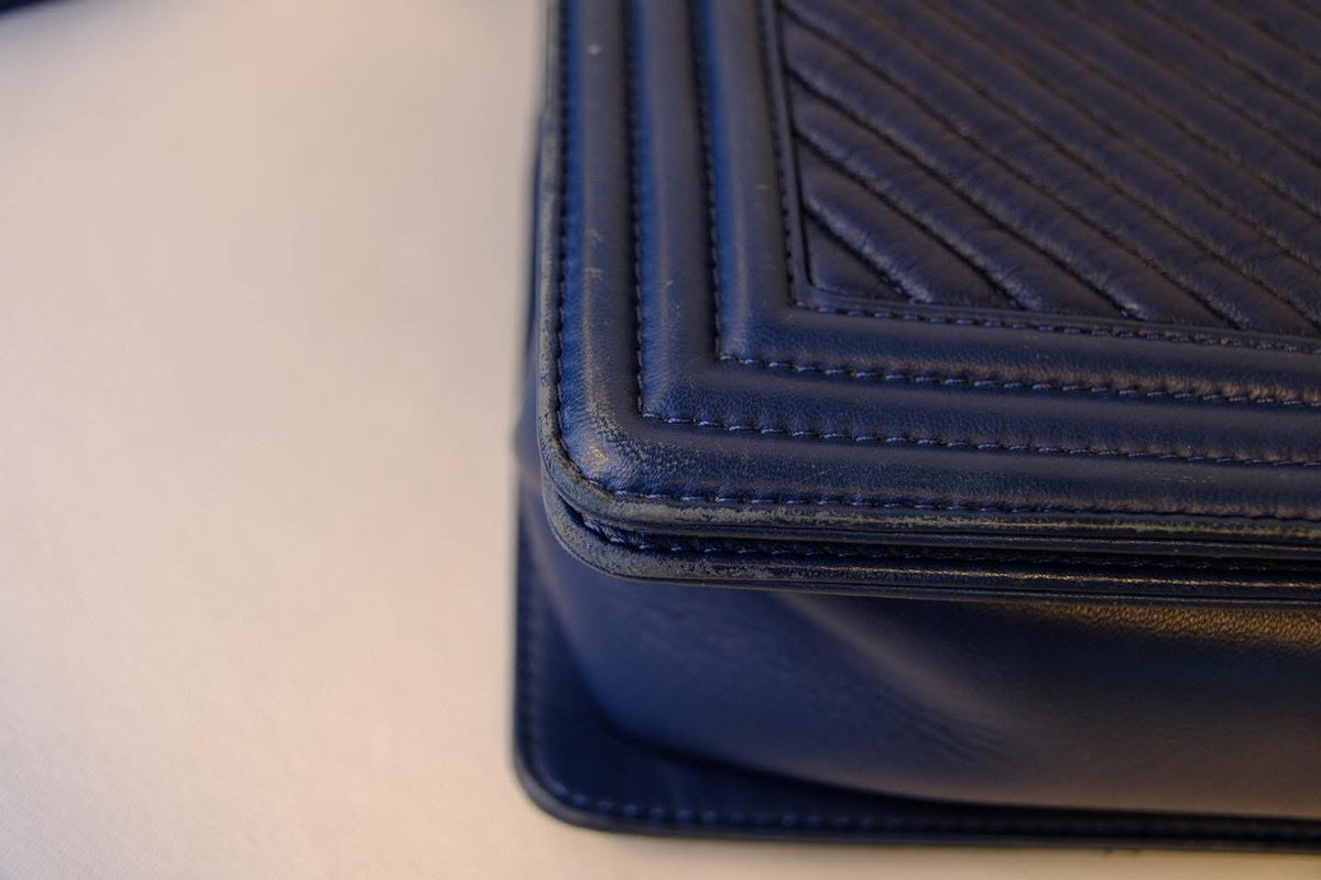 CHANEL BOY MEDIUM BLUE CALFSKIN RHW