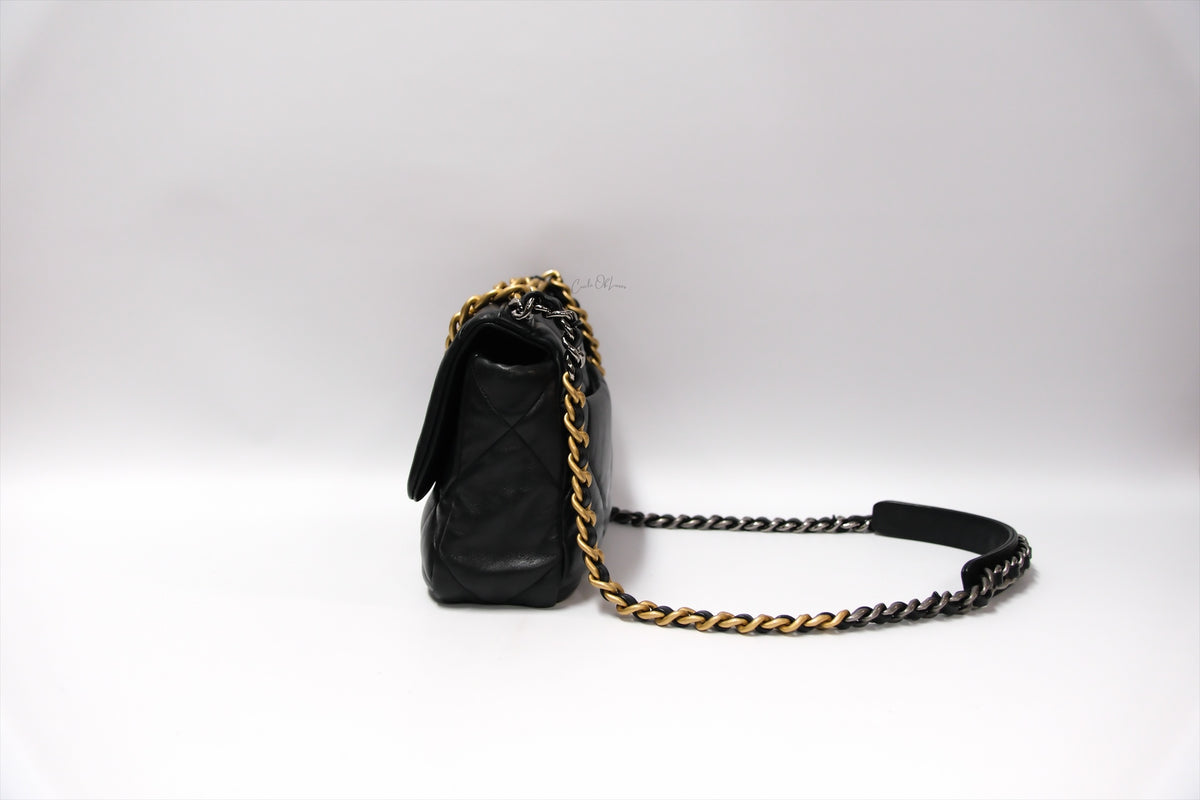CHANEL C19 SMALL BLACK LAMBSKIN