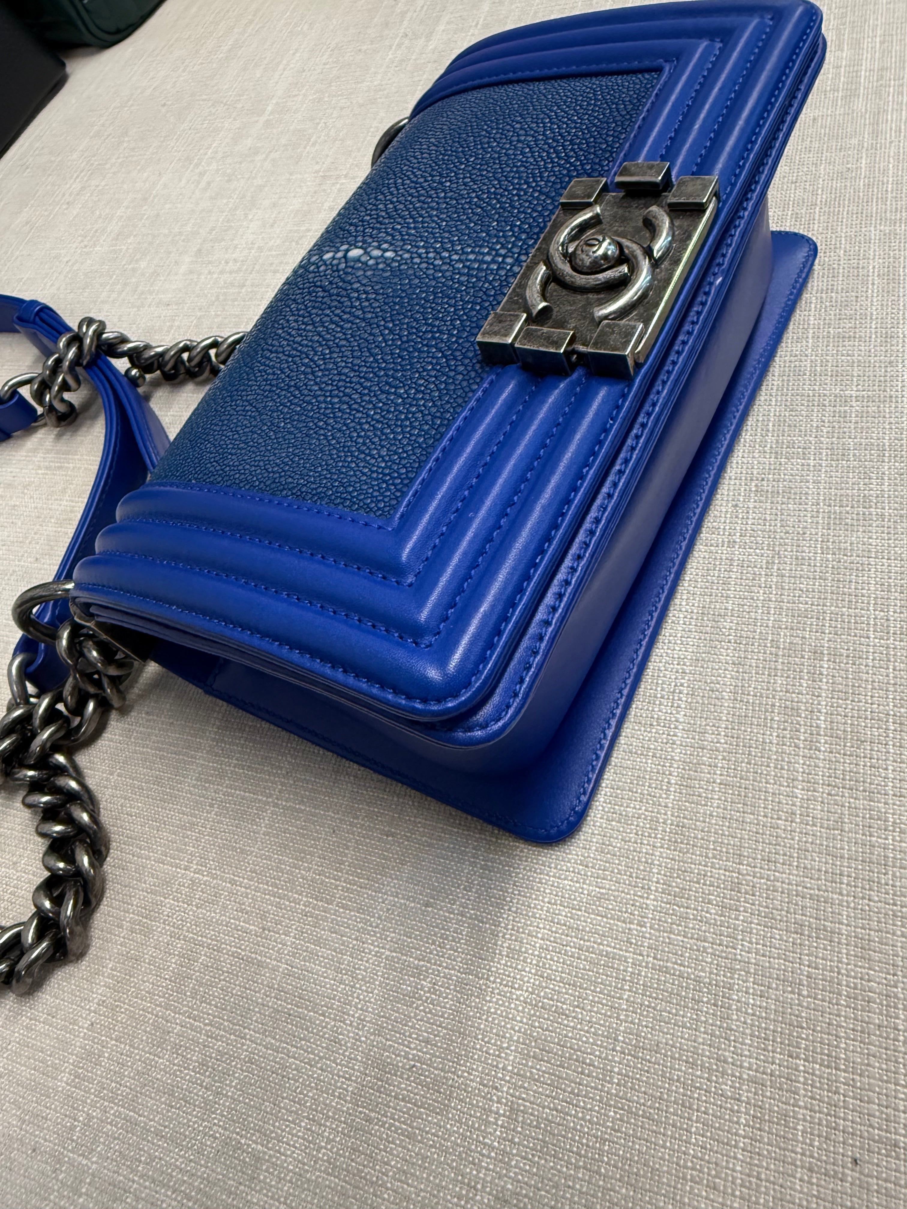 CHANEL SMALL BOY STINGRAY BLUE RHW
