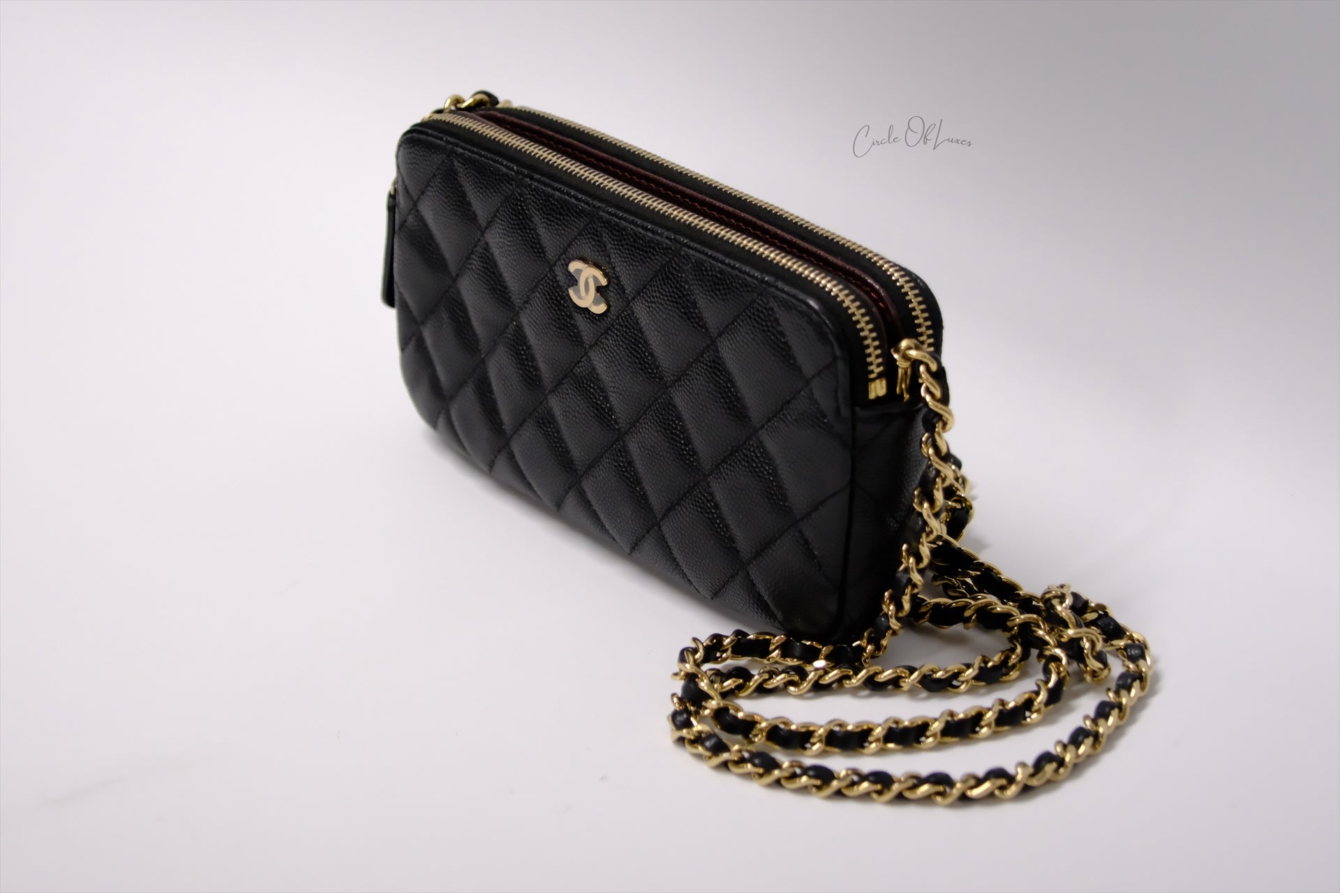 CHANEL DOUBLE CHAIN  POUCH CAVIAR GHW