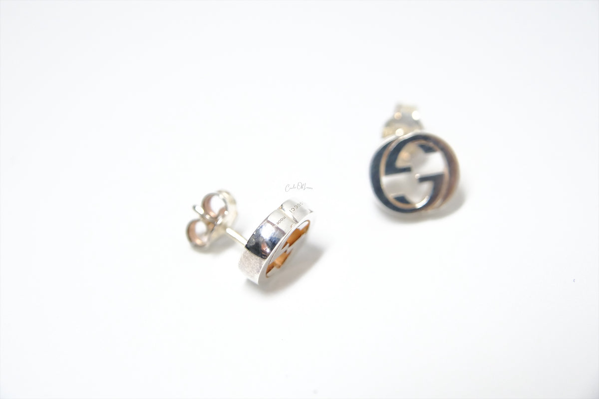 GUCCI INTERLOCKING G STUD EARRING SILVER