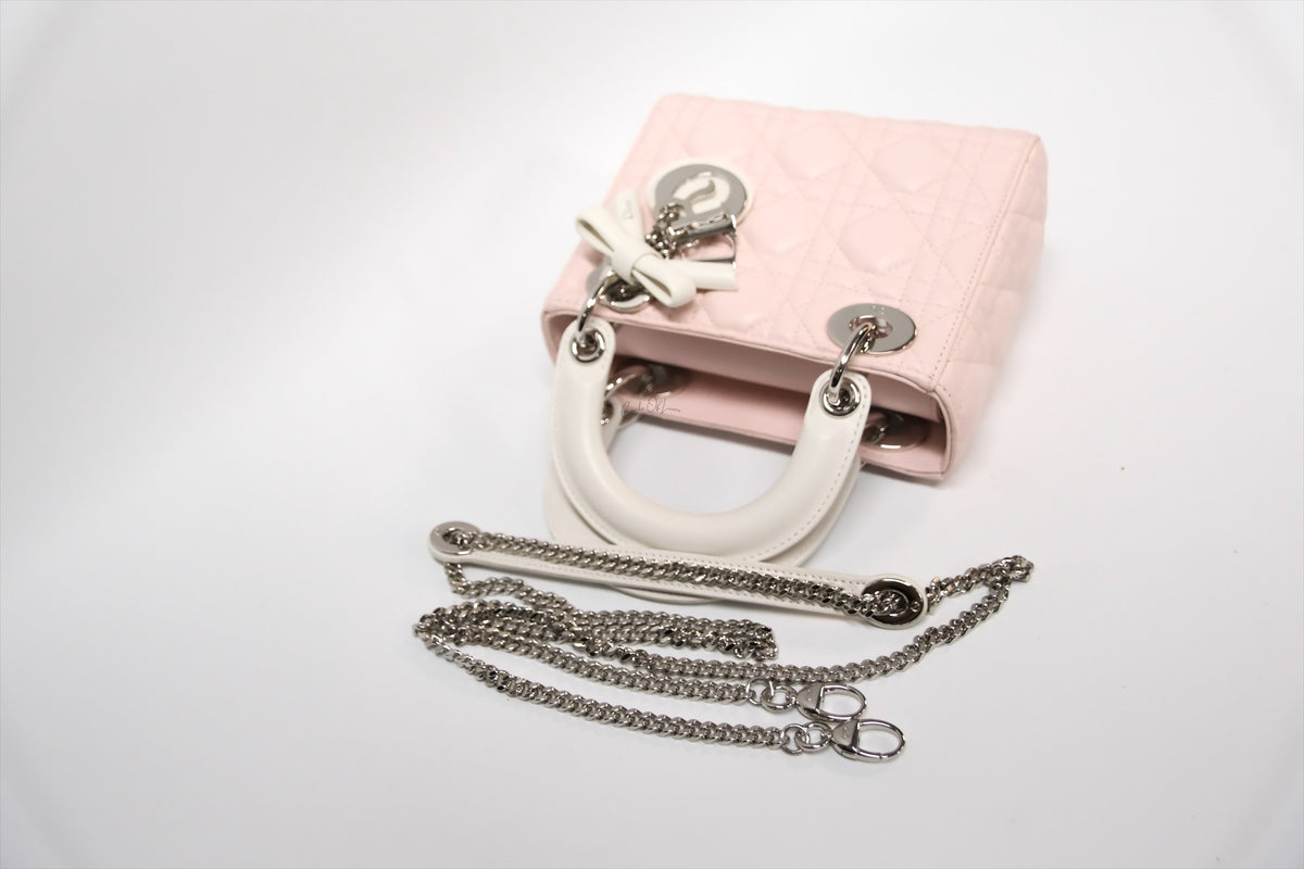 LADY DIOR MINI TWO TONE SOUPIR PINK AND LATTE LAMSKIN CANNAGE Lambskin,