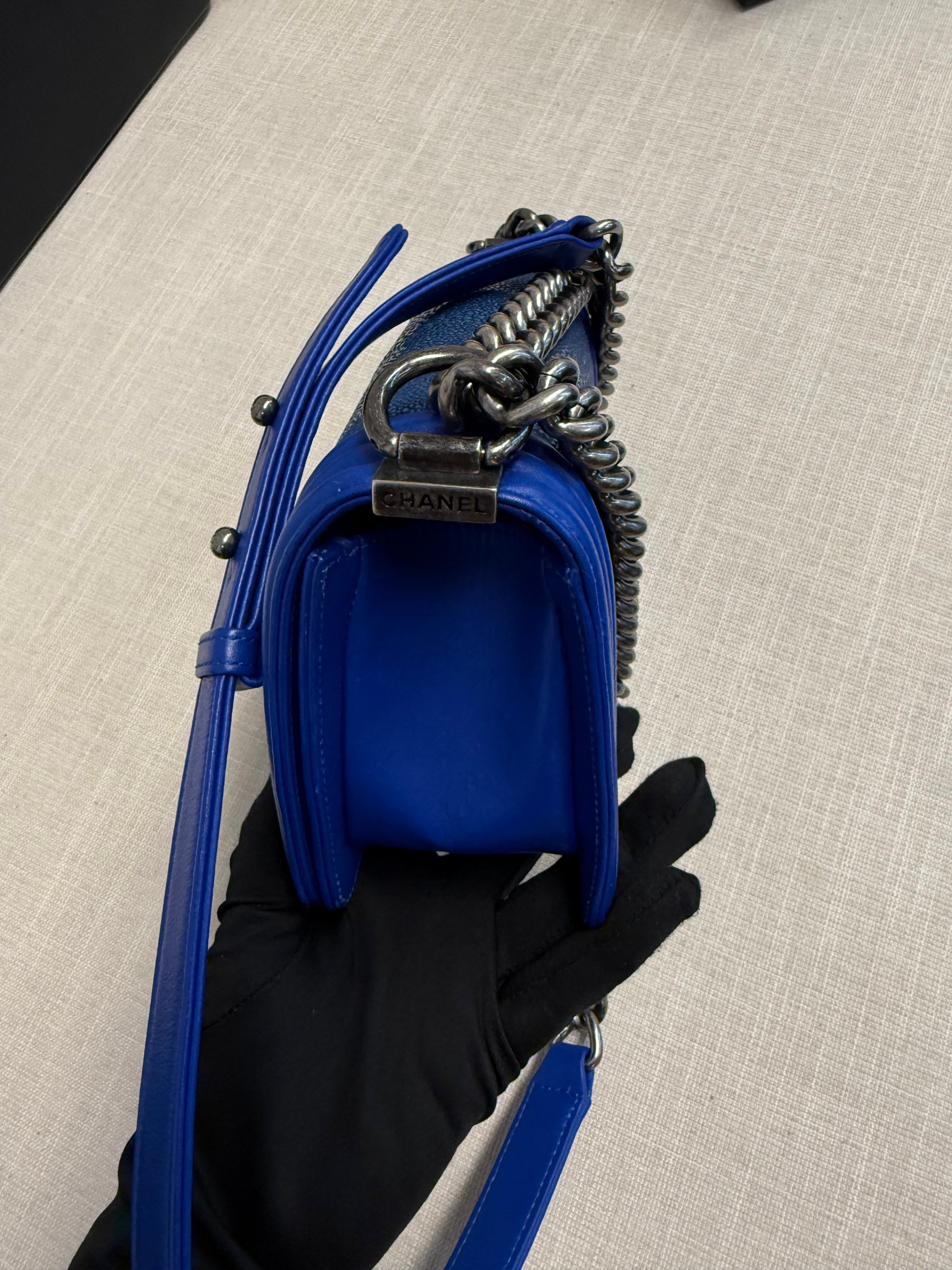 CHANEL SMALL BOY STINGRAY BLUE RHW