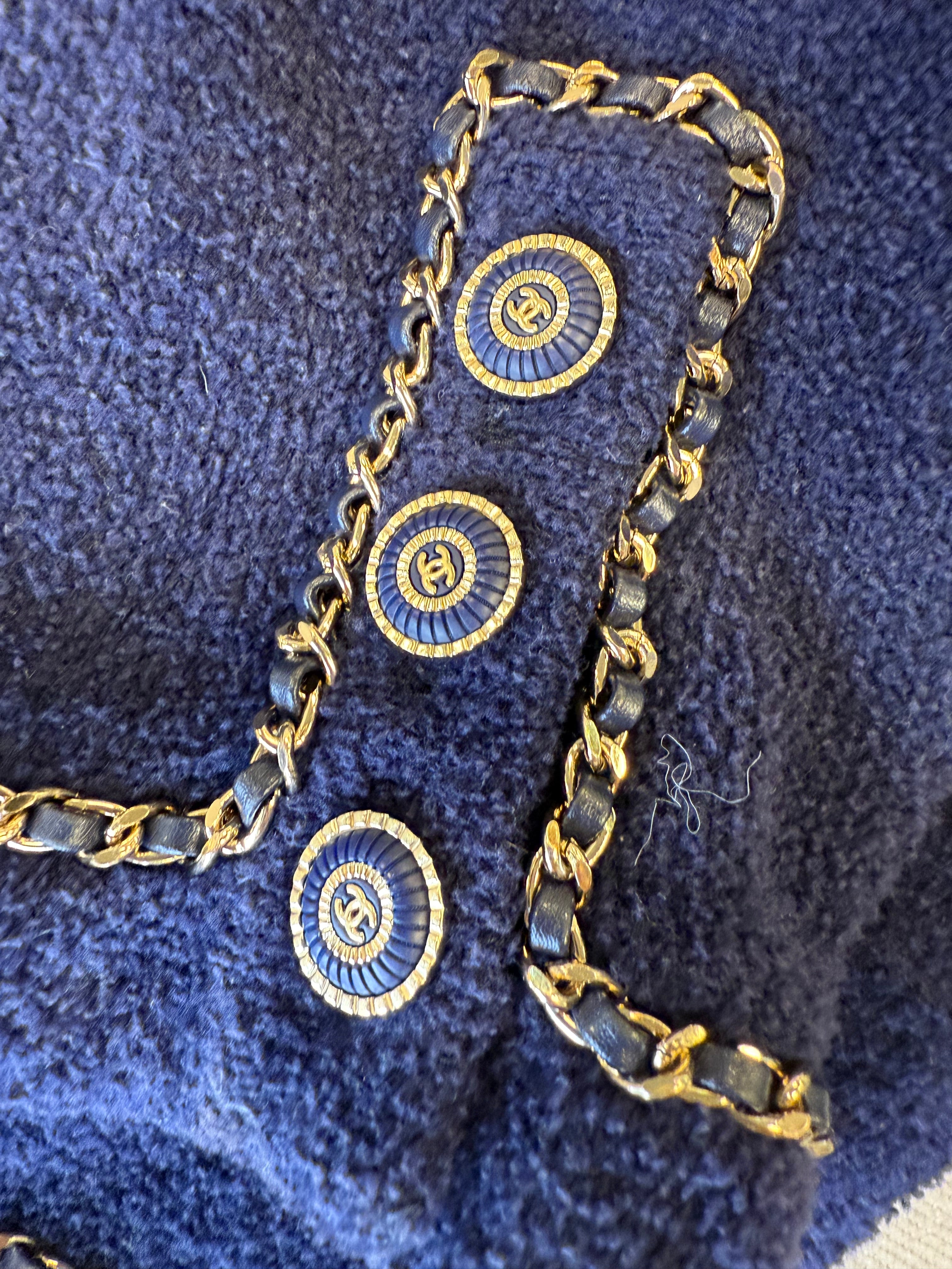 CHANEL COCO BUTTON JACKET COTTON NAVY GHW