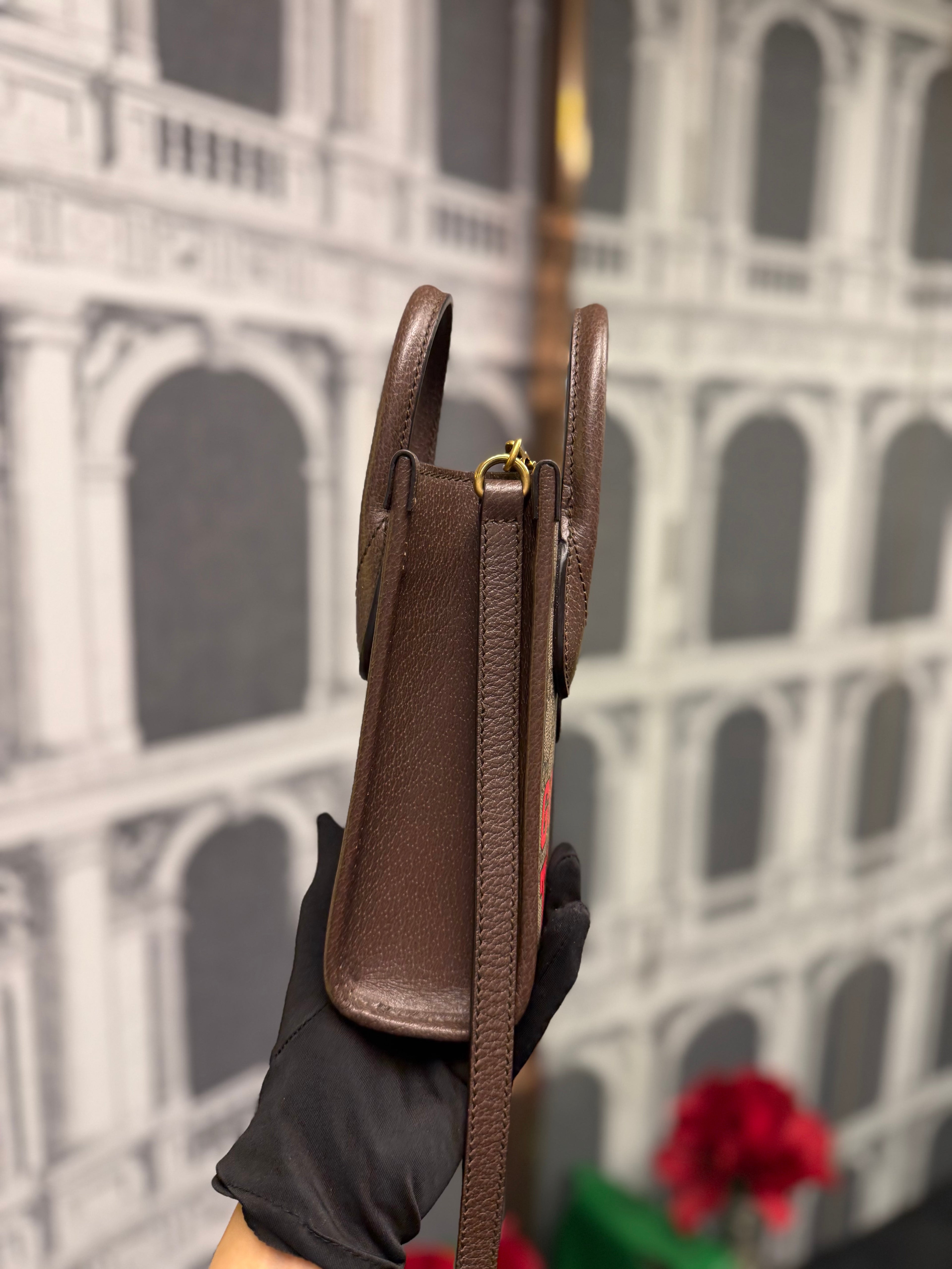GUCCI Supreme Monogram Azalea Mini Retro Interlocking G Tote Bag Beige Ebony Brown Sugar