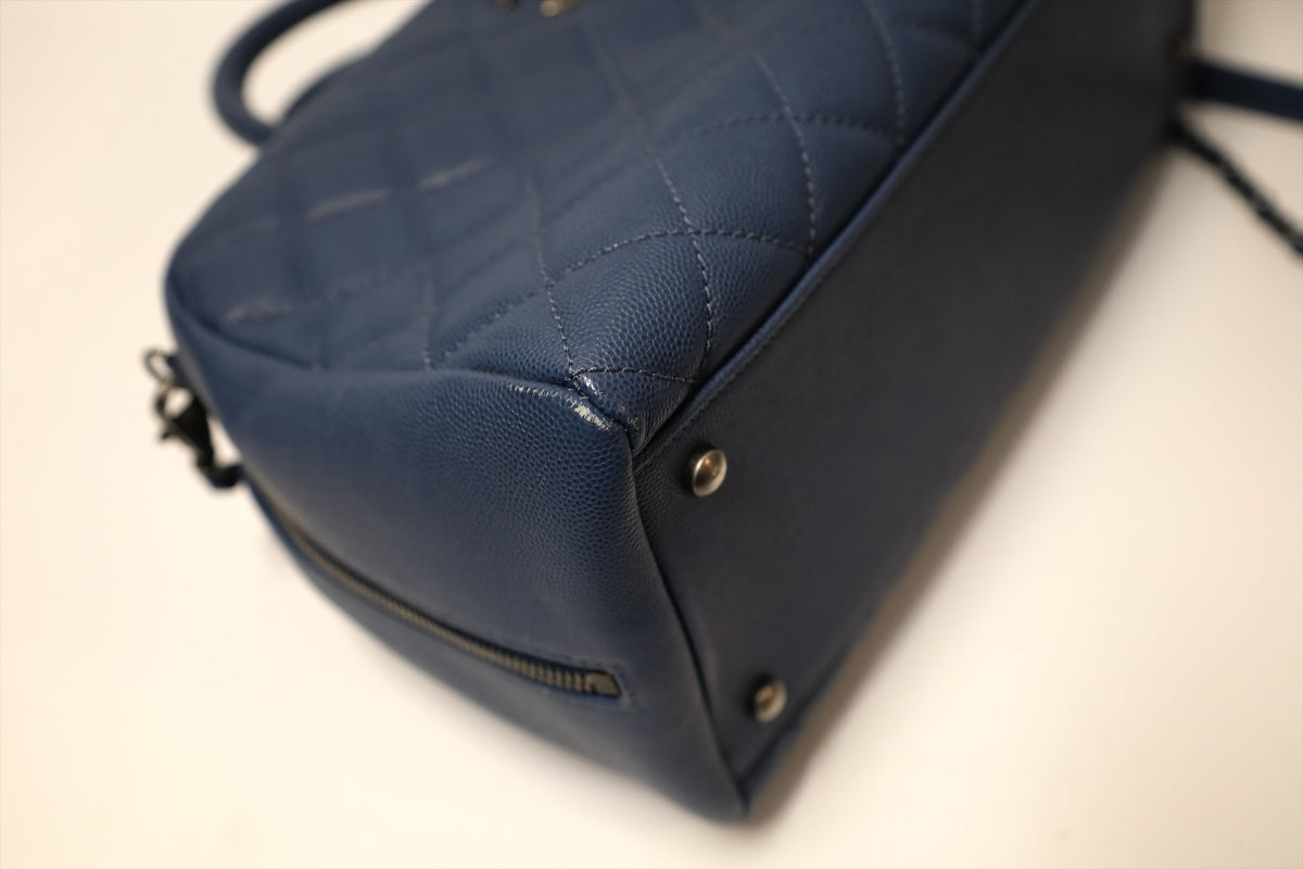 Chanel Quilted Bowling Bag Blue Caviar Leather Rhw