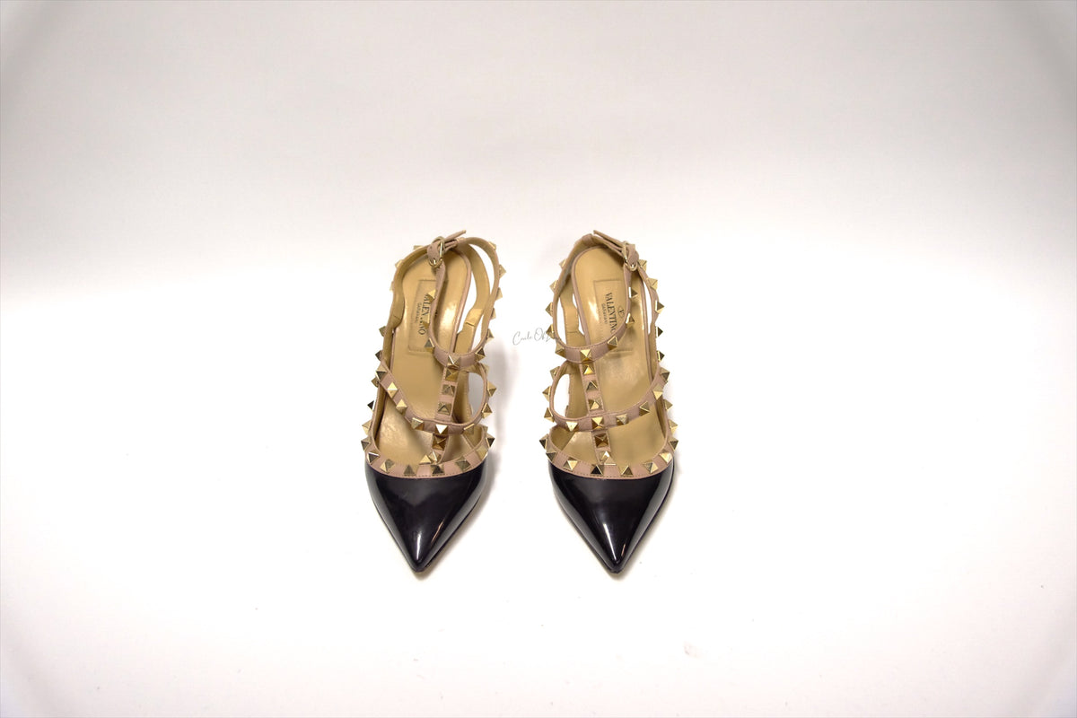 VALENTINO GARAVANI ROCKSTUD CAGED ANKLE STRAP PUMP  SIZE 35
