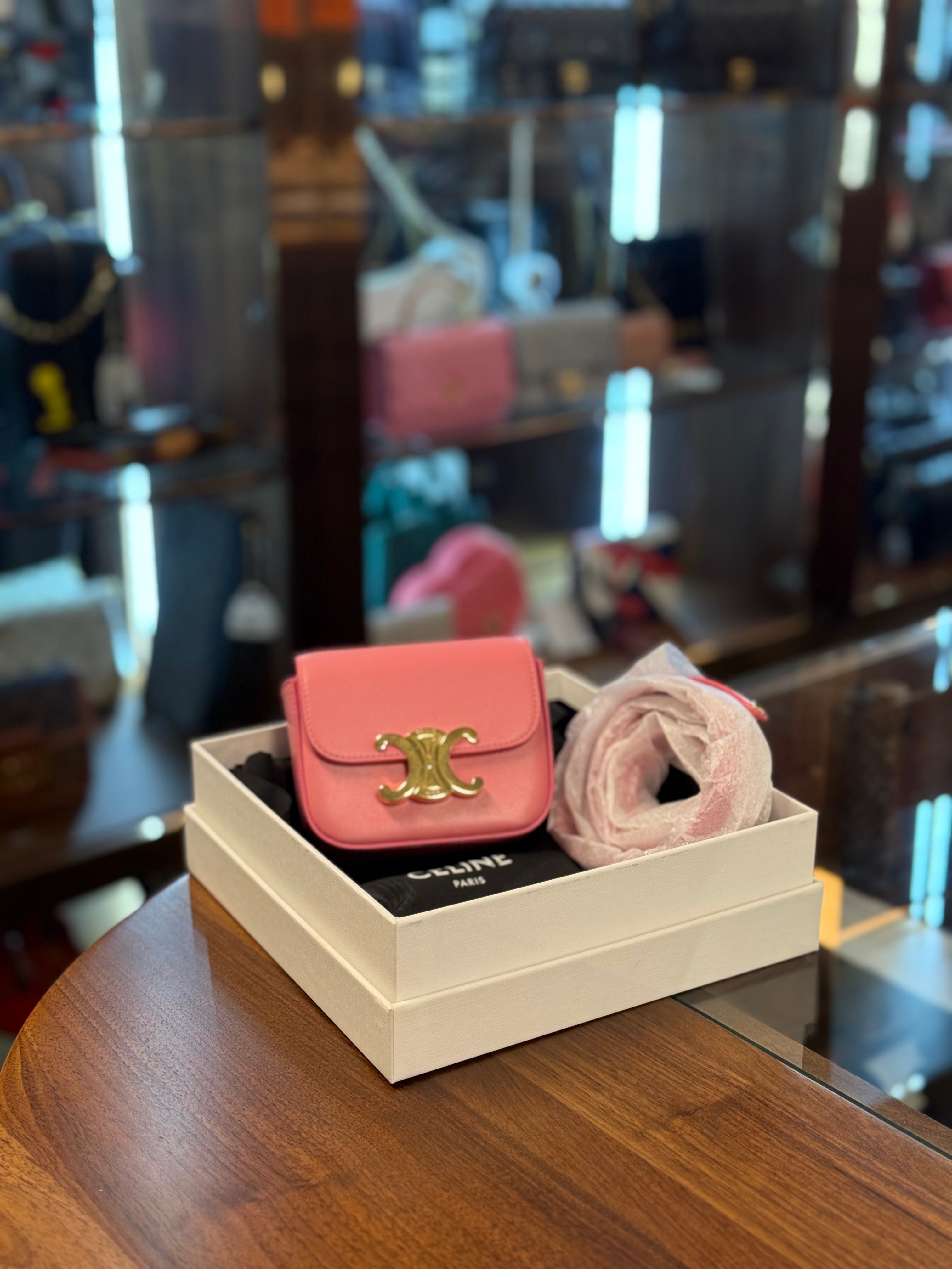 CELINE MINI CLAUDE IN SHINY CALFSKIN PINK GHW