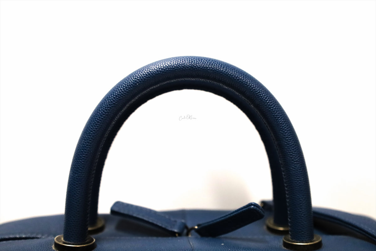 Chanel Quilted Bowling Bag Blue Caviar Leather Rhw