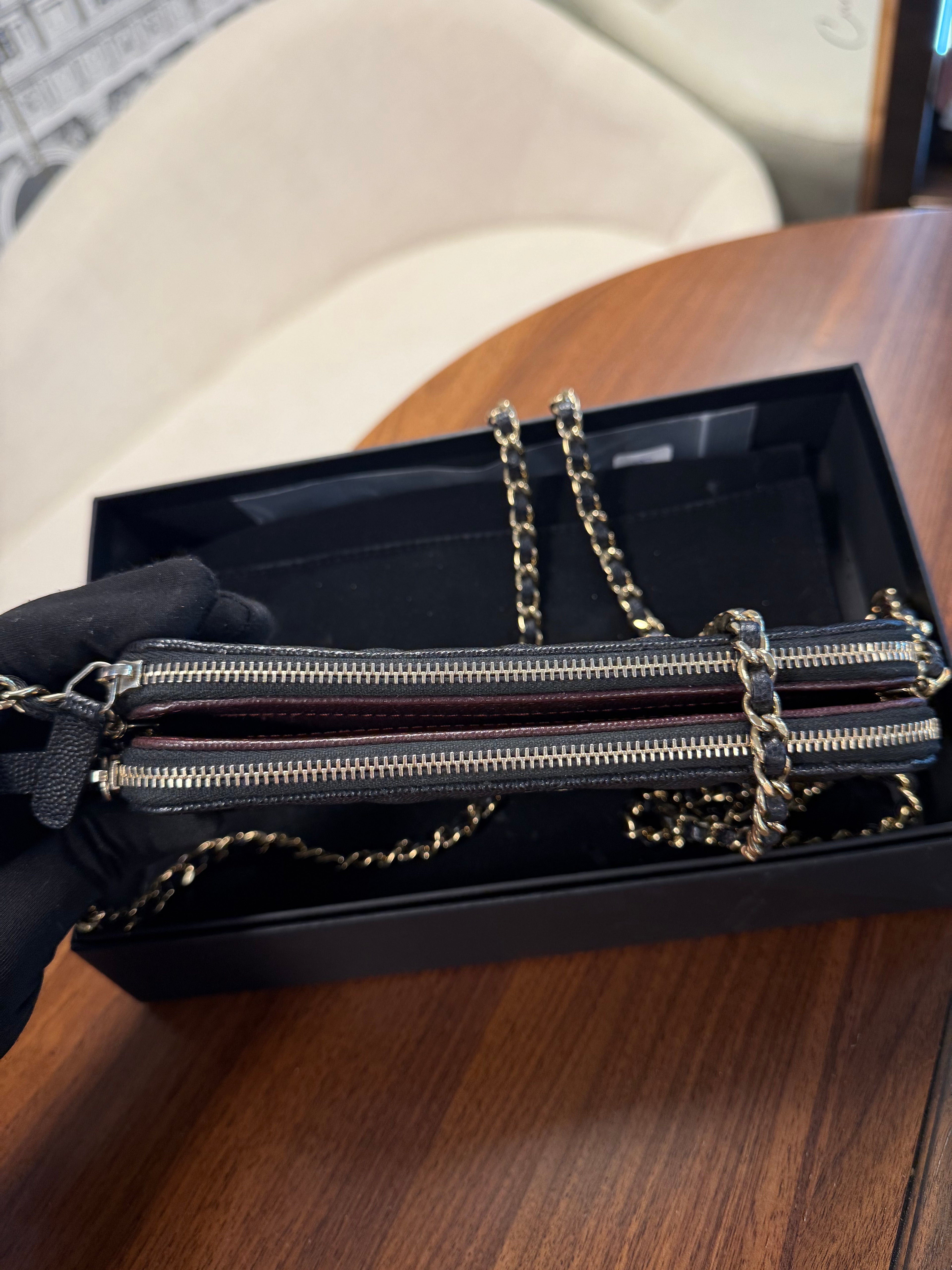 CHANEL DOUBLE BLACK WALLET CAVIAR GHW