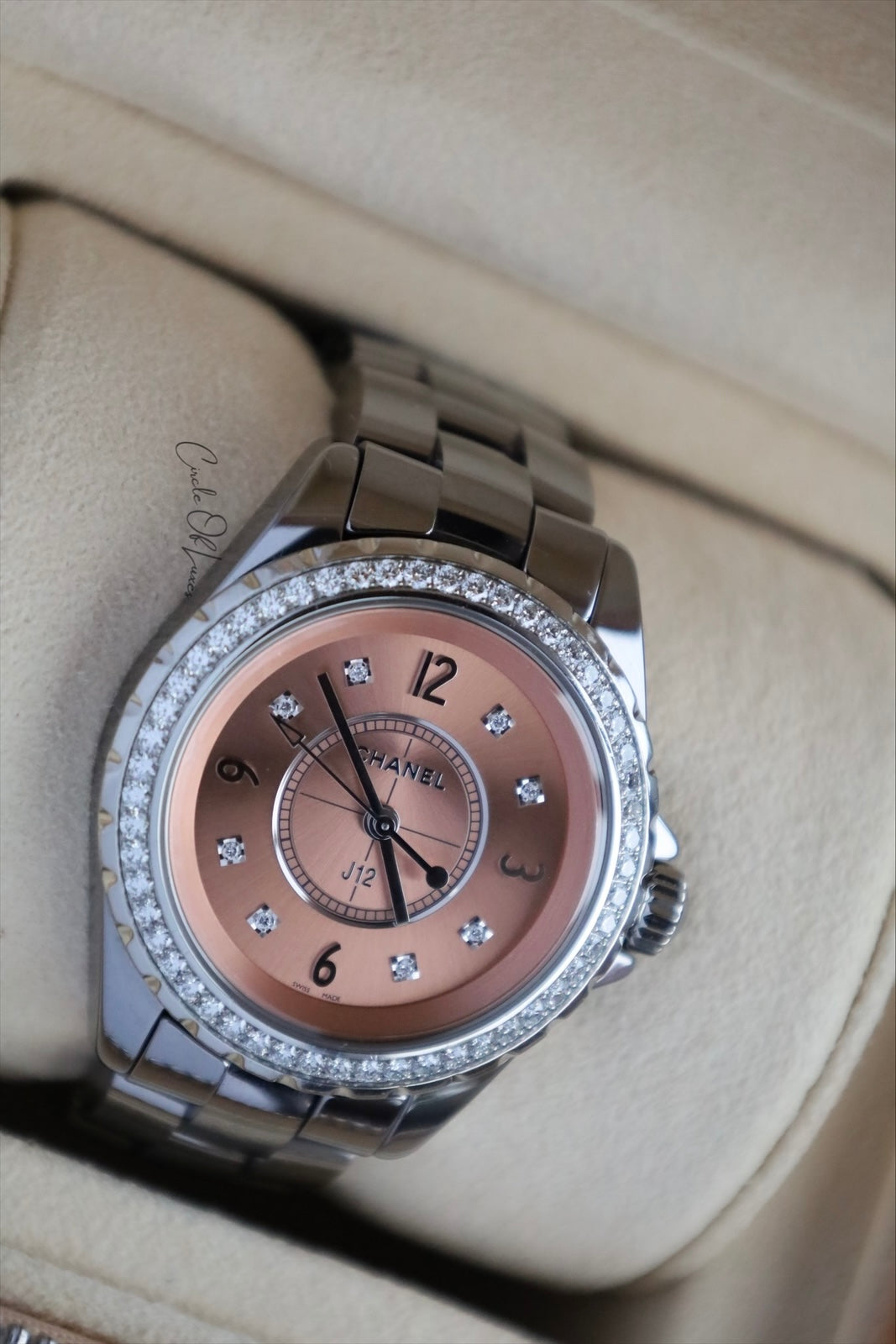CHANEL J12 CHROMATIC PINK DIAL DIAMOND WATCH 33 MM
