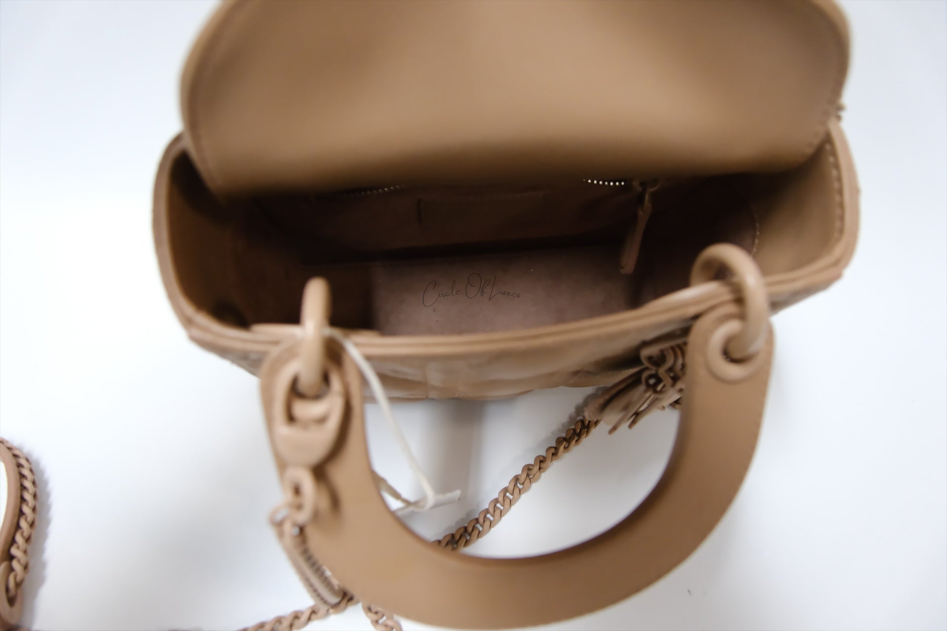 CHRISTIAN DIOR ULTRA MATTE CALFSKIN CANNAGE MINI LADY DIOR LIGHT BEIGE