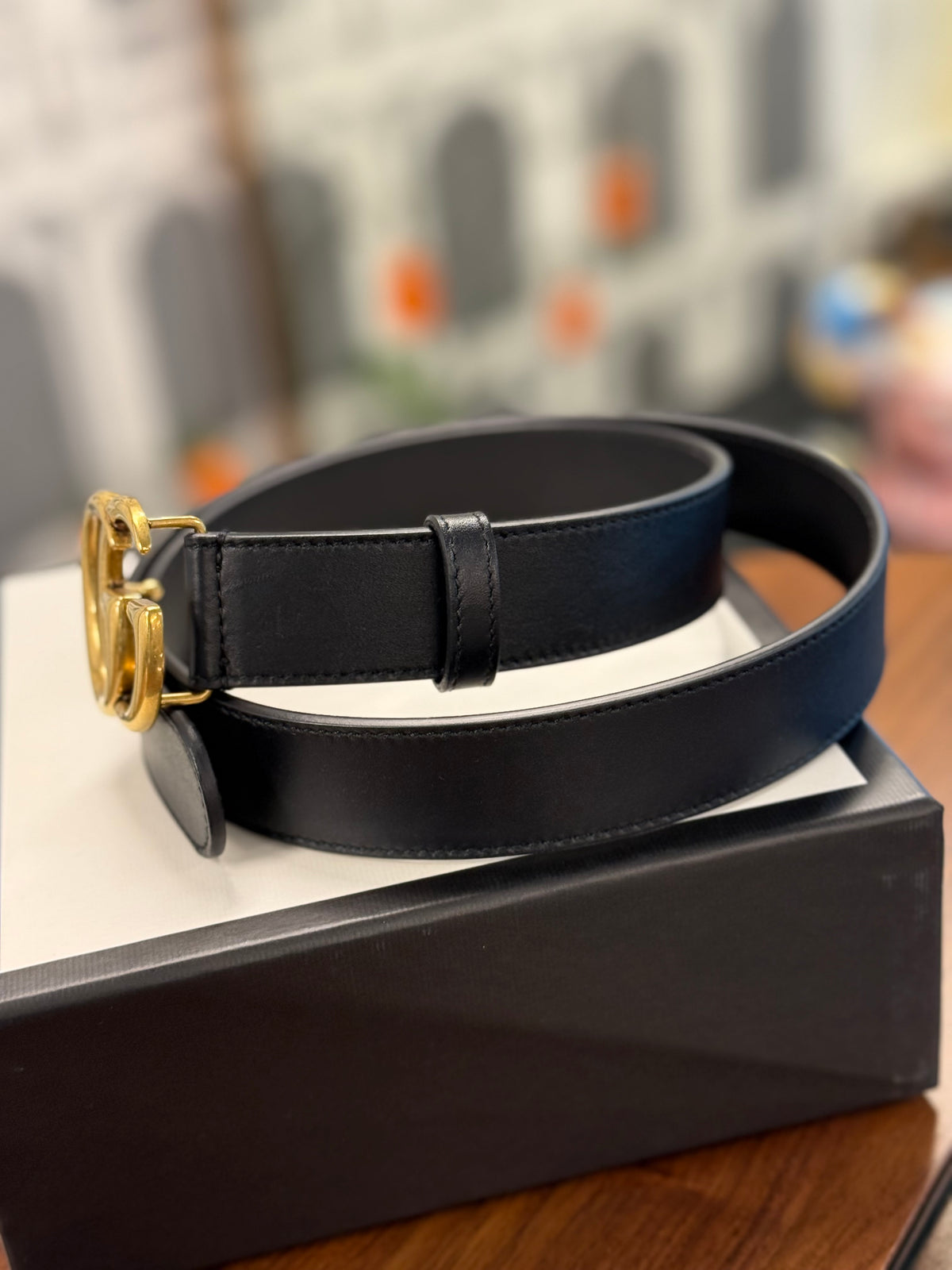 Gucci Marmont GG Black Leather Belt 30mm x 80mm with Gold Double G Buckle Gucci Black Leather GG Marmont with Maxi GG Belt Size 80  main image 3