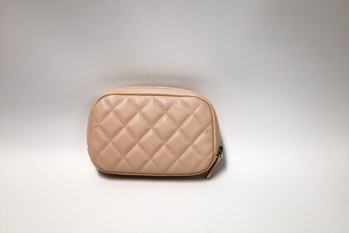 CHANEL LIGHT PINK POUCH CAVIAR GHW CURVY
