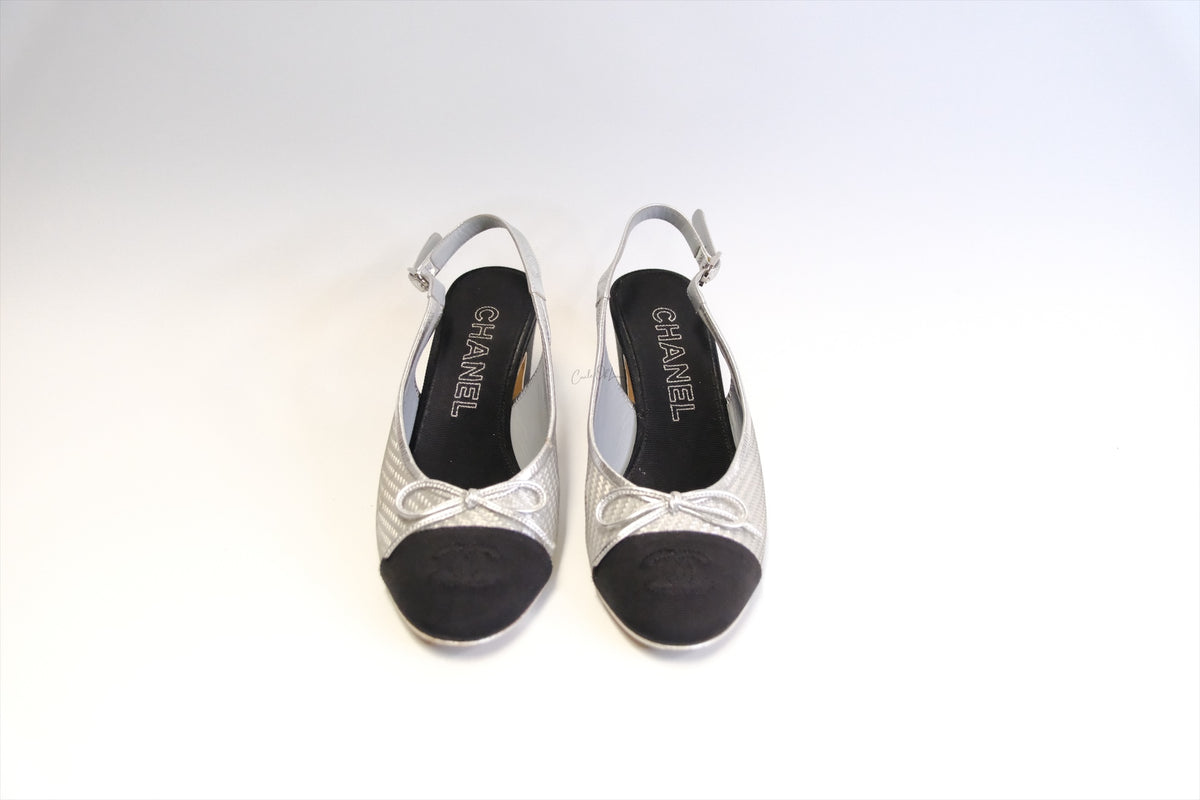 Chanel SLING BACK silver/BLACK
