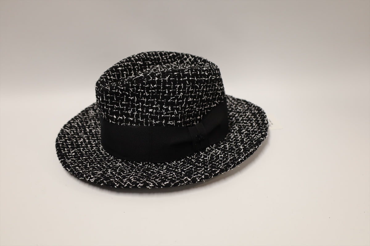 Chanel 23P Tweed Fedora Hat  Black & White