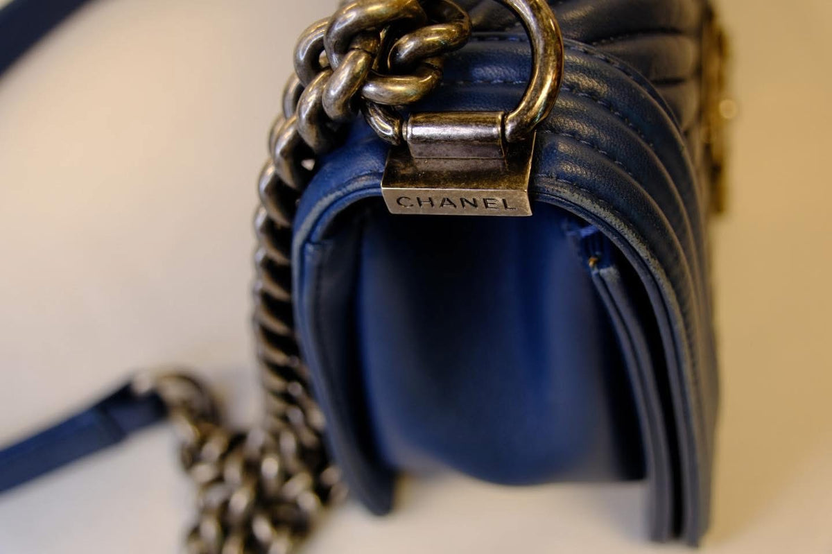 CHANEL BOY MEDIUM BLUE CALFSKIN RHW