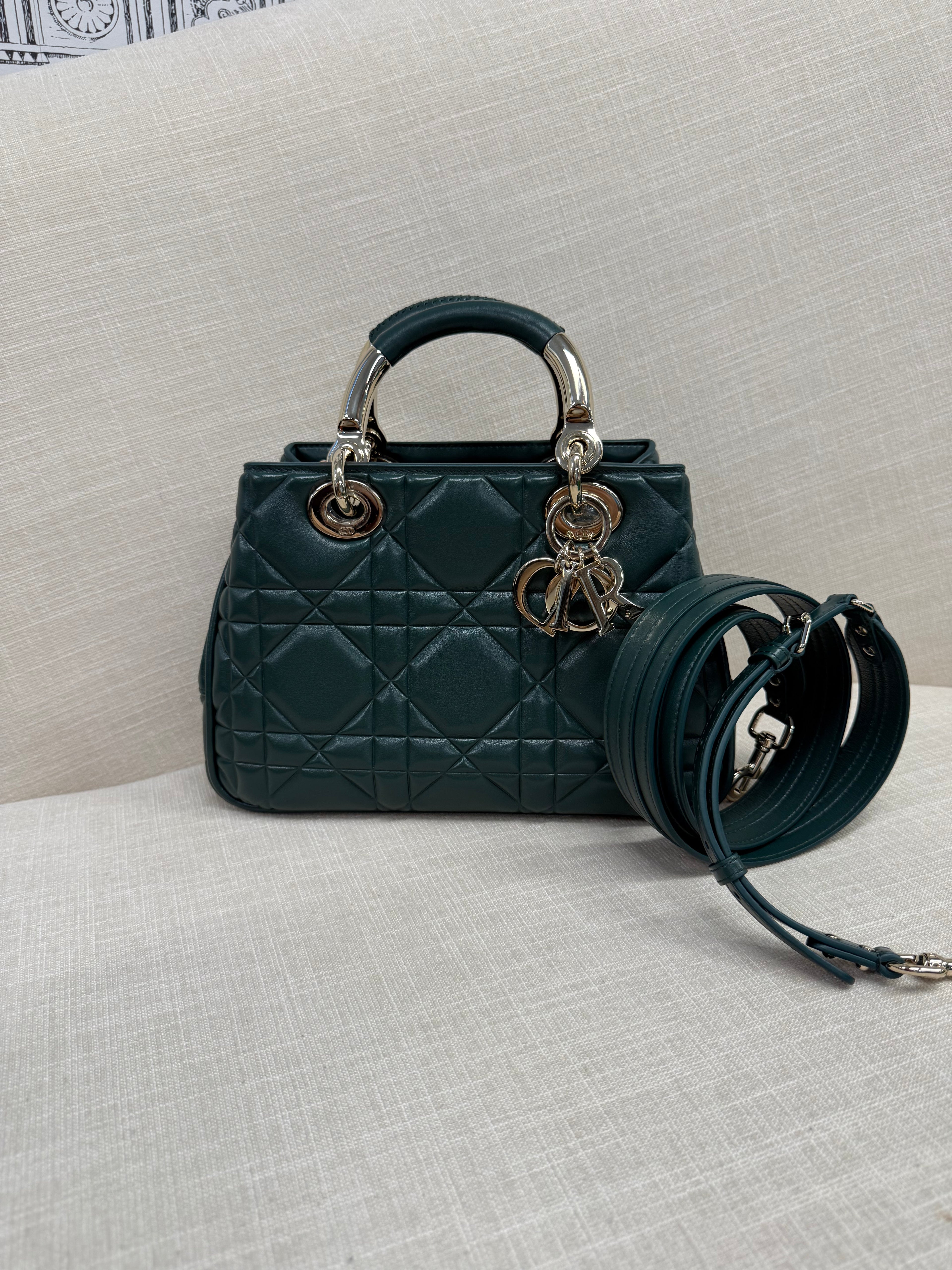 DIOR LADY 95.22 BAG CANNAGE  SMALL DARK GREEN