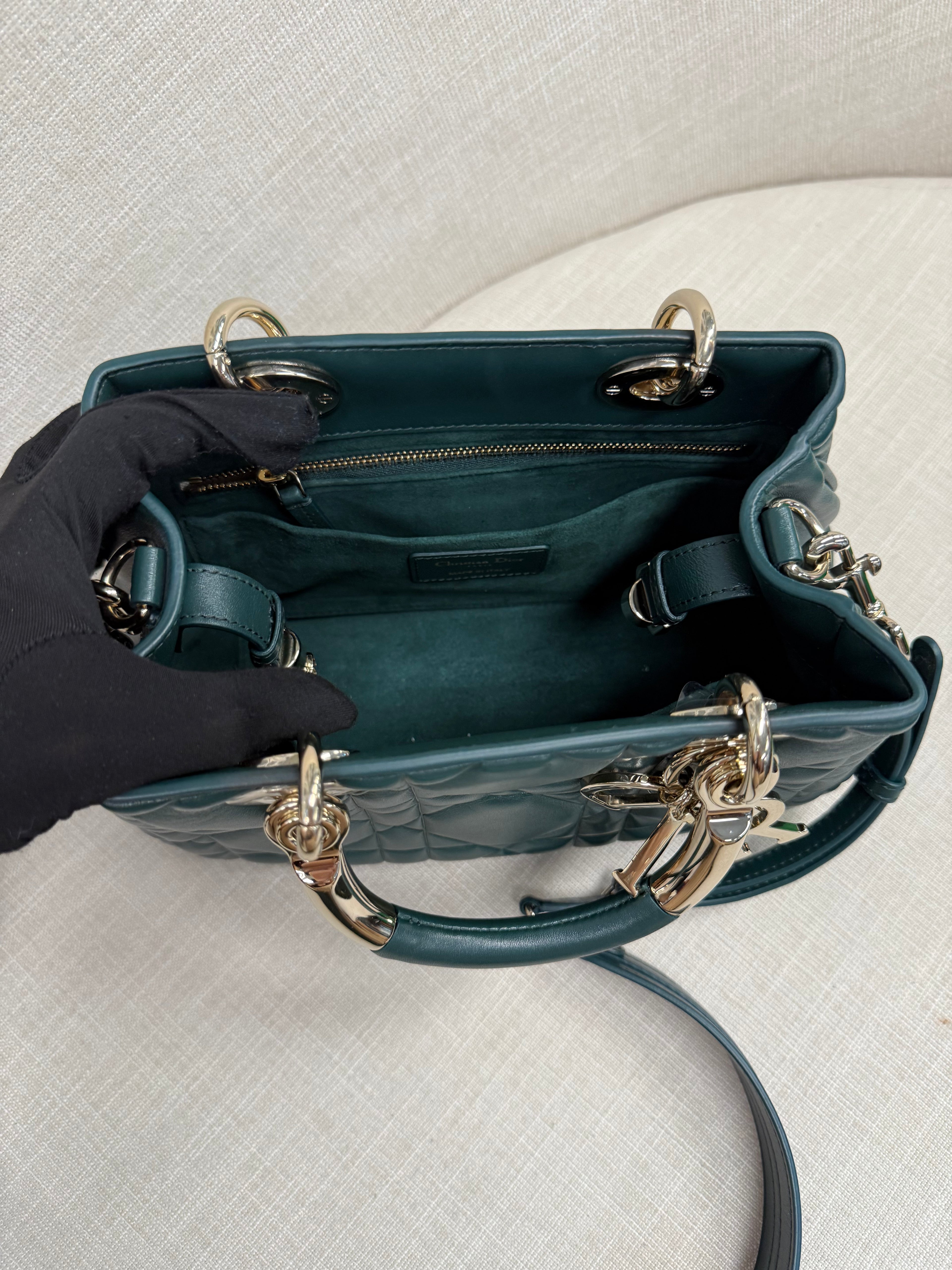 DIOR LADY 95.22 BAG CANNAGE  SMALL DARK GREEN