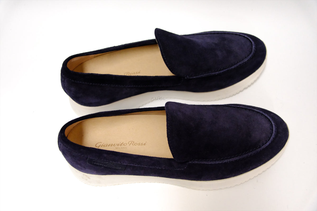 GIANVITO ROSSI SUEDE PLATFORM NAVY SLIP ON SIZE 36