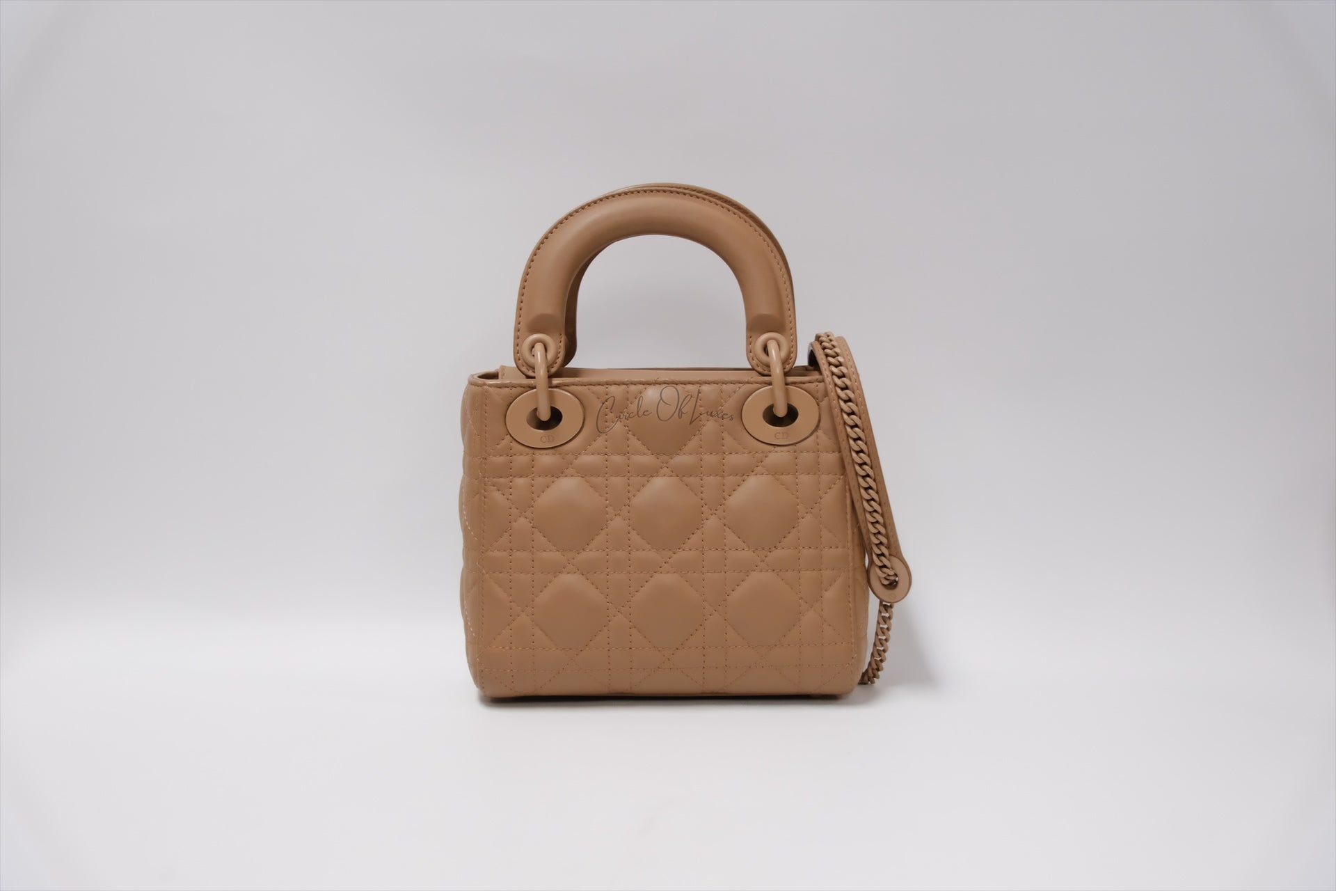 CHRISTIAN DIOR ULTRA MATTE CALFSKIN CANNAGE MINI LADY DIOR LIGHT BEIGE