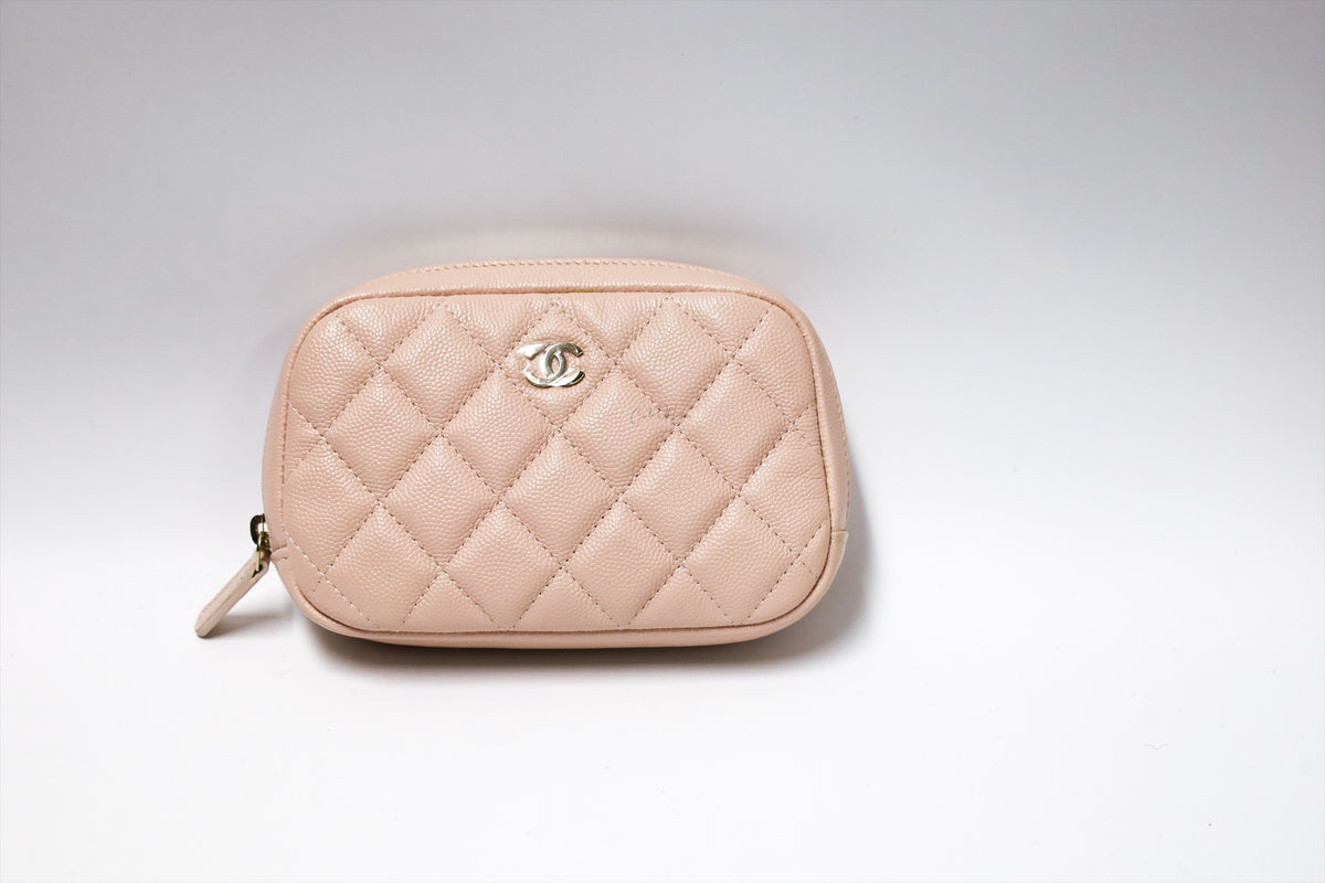 CHANEL LIGHT PINK POUCH CAVIAR GHW CURVY