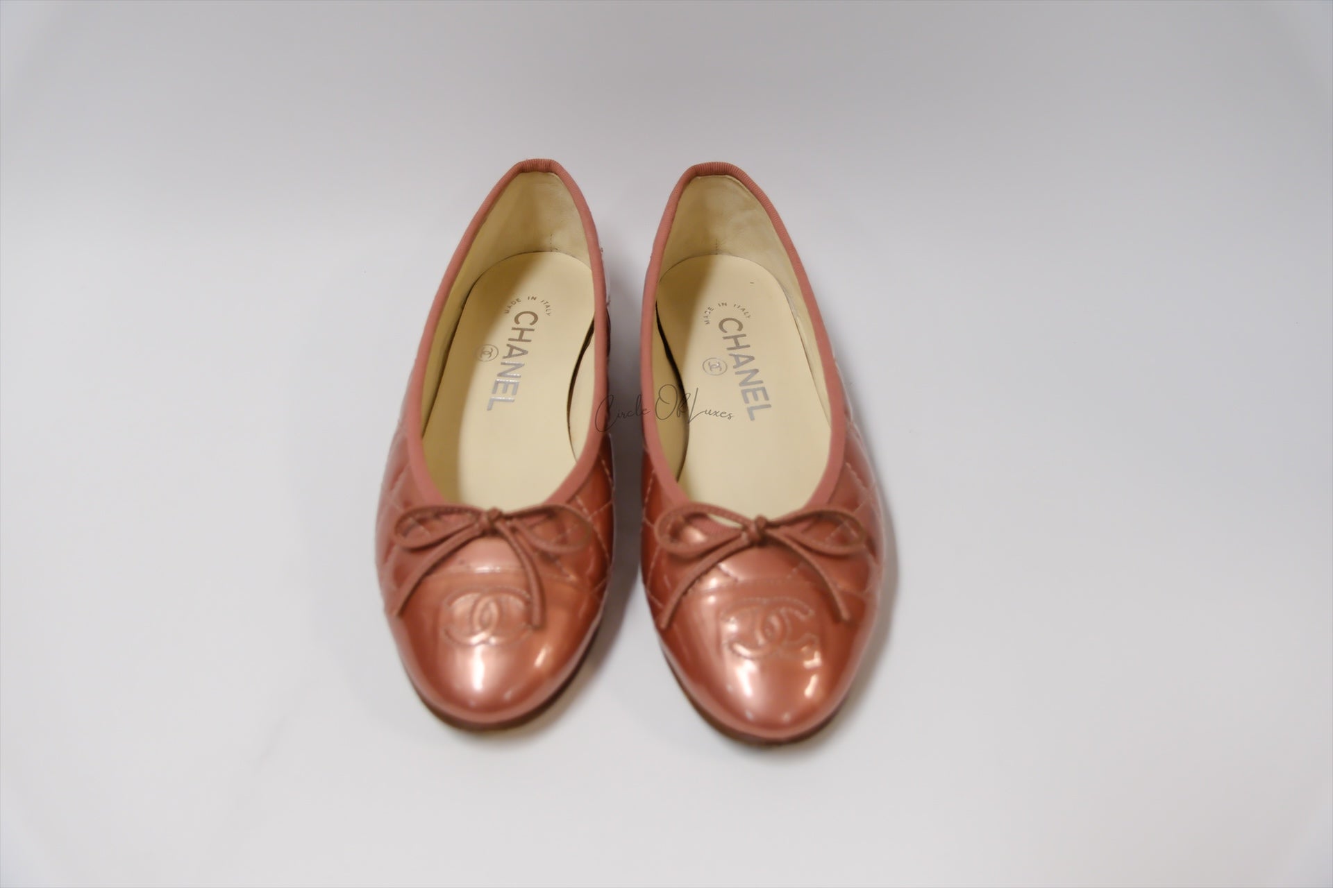 CHANEL BALLETS PINK PATENT BALLERINA SIZE 35.5