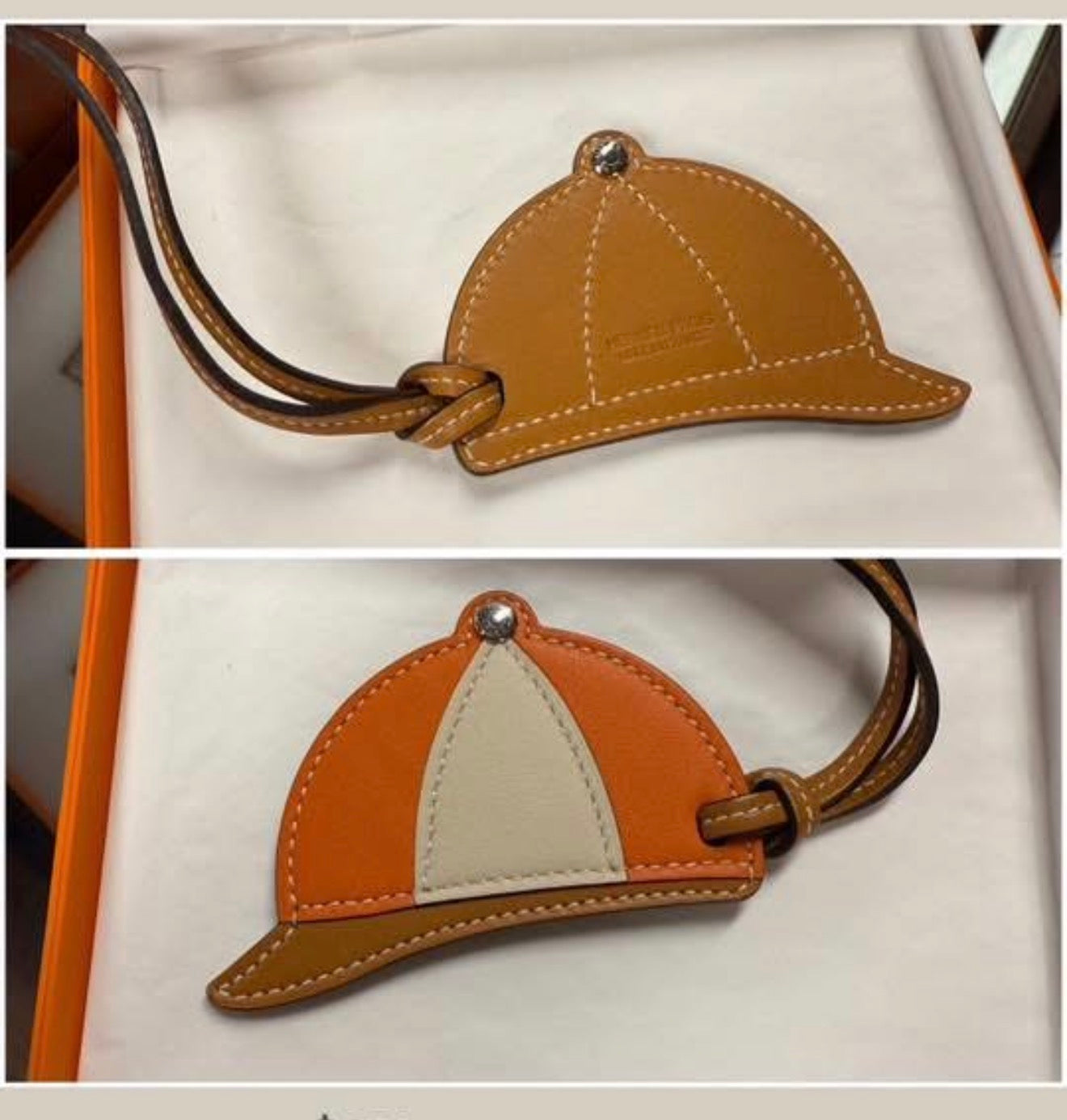 HERMES HAT CHARM ORANGE/CREAM