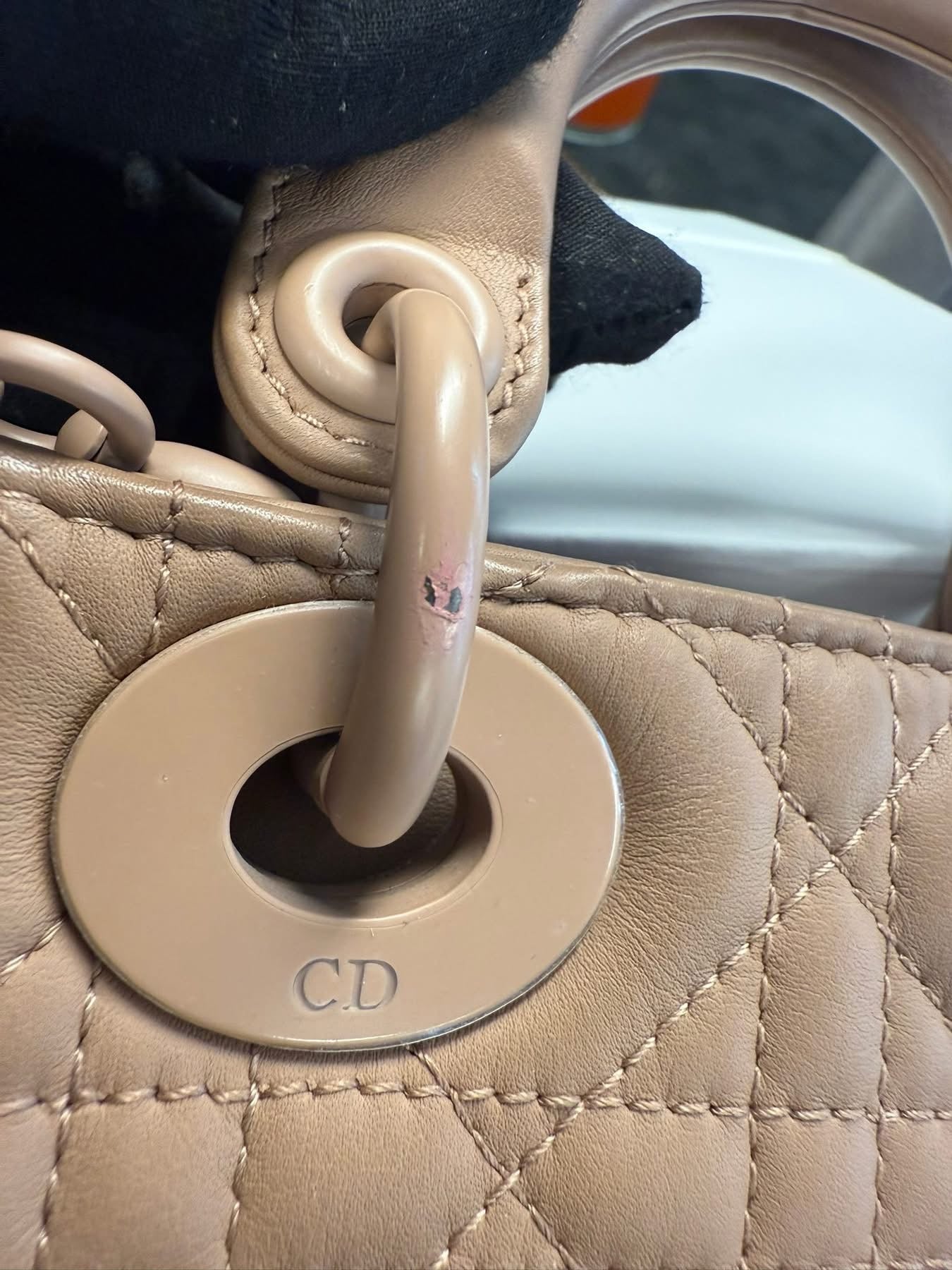 CHRISTIAN DIOR ULTRA MATTE CALFSKIN CANNAGE MINI LADY DIOR LIGHT BEIGE